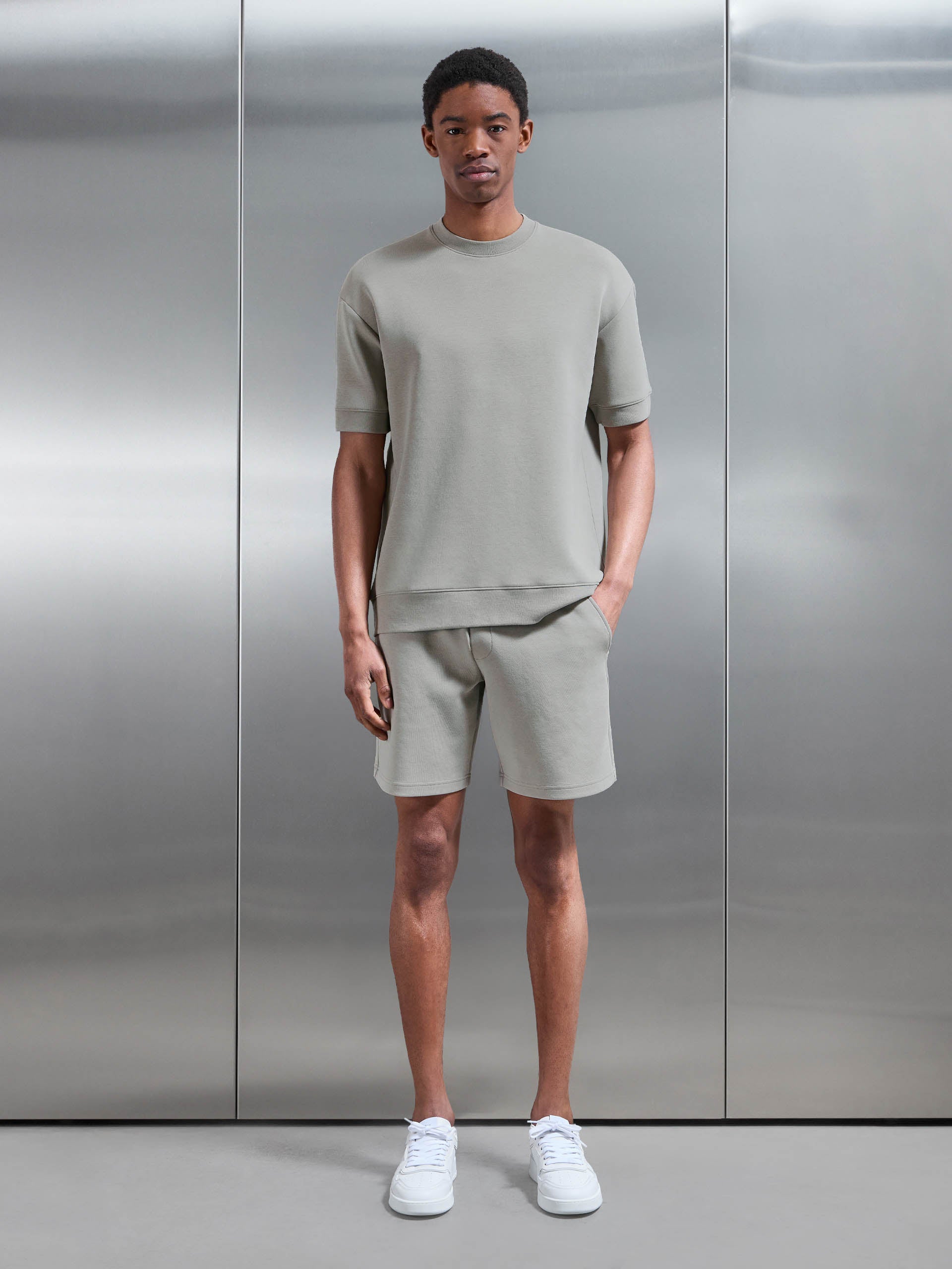 Everyday Luxe Ribbed Relaxed T-Shirt in Stone