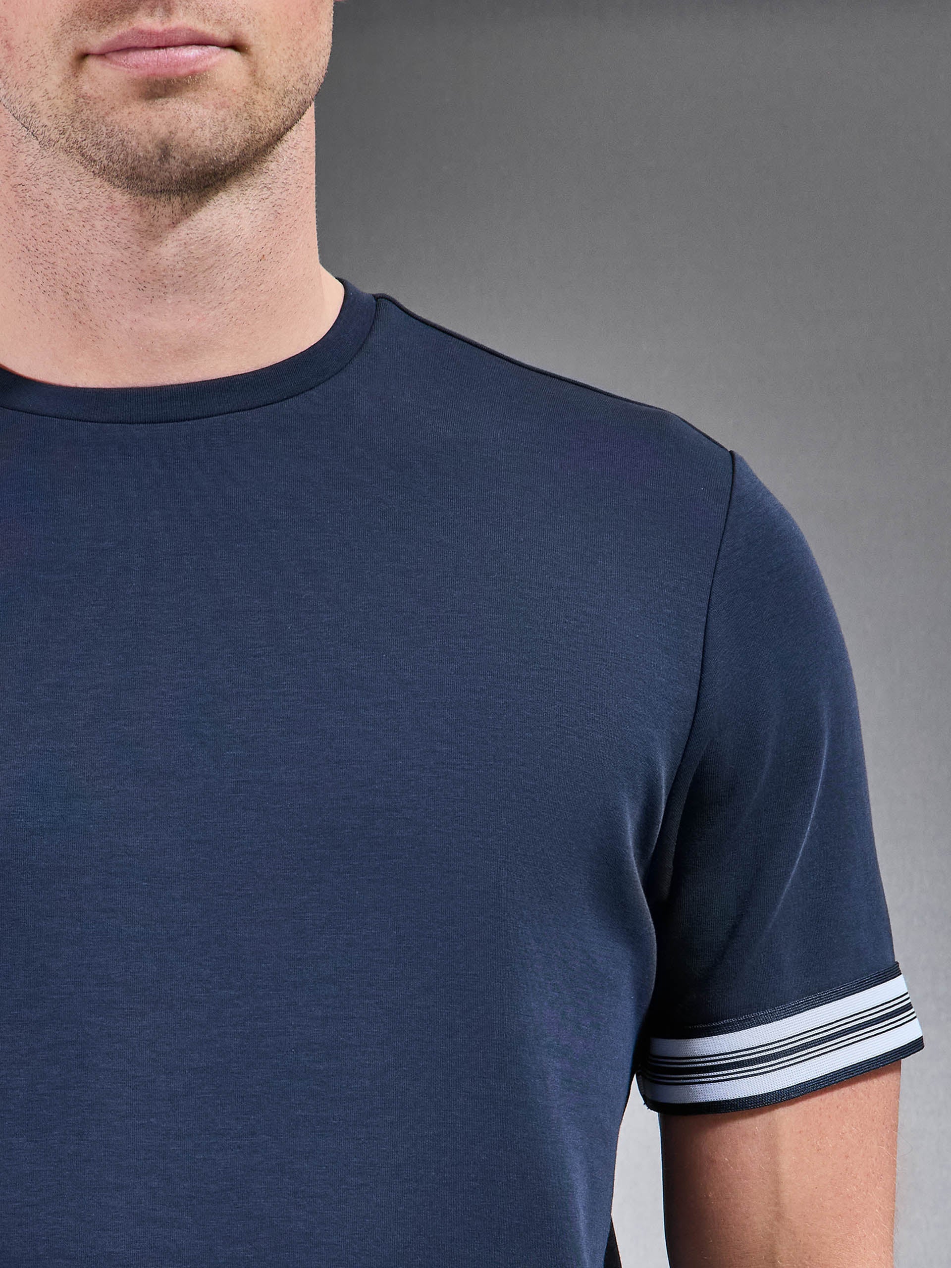 Everyday Luxe Stripe Cuff T-Shirt in Navy