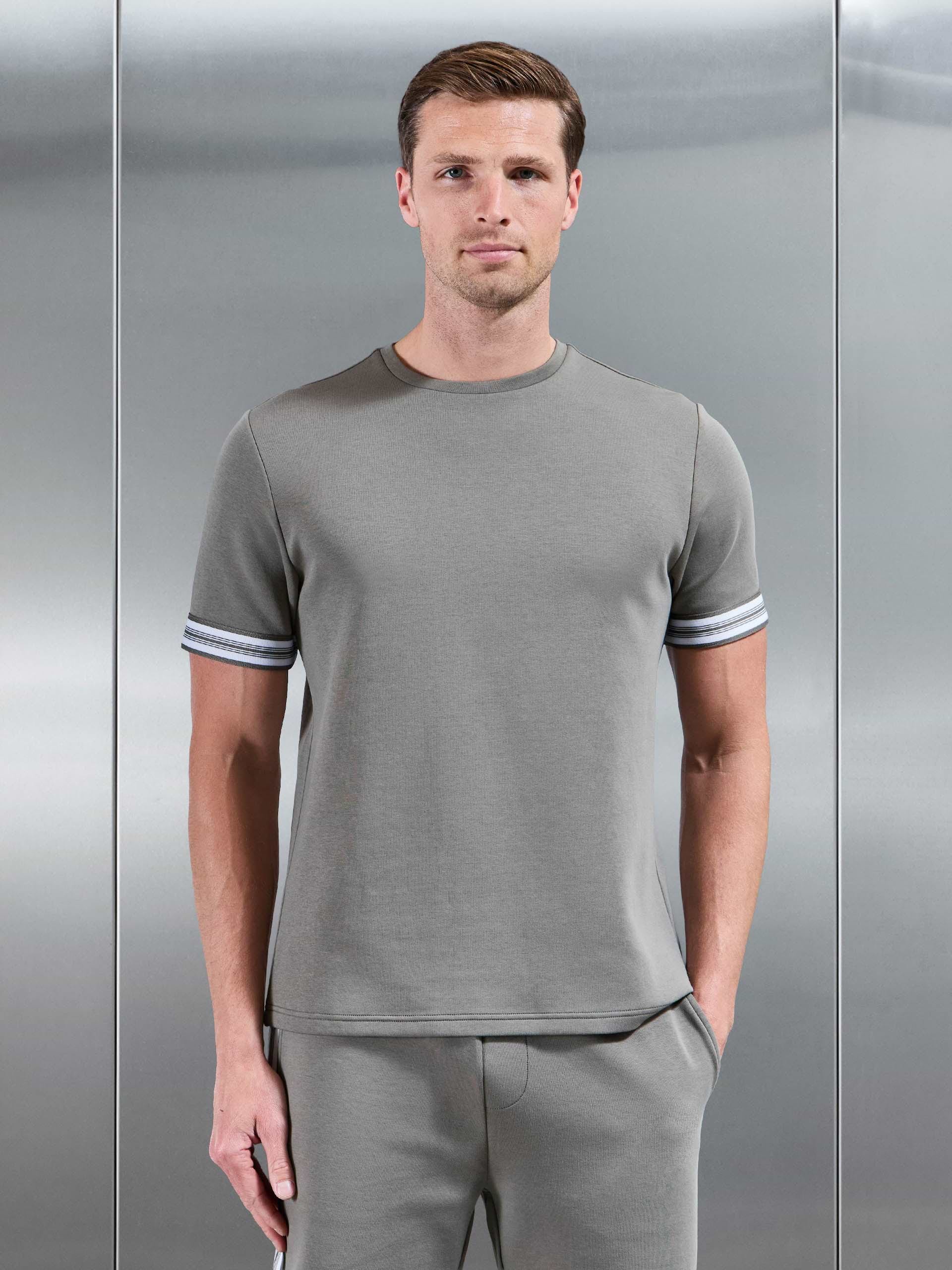 Everyday Luxe Stripe Cuff T-Shirt in Olive