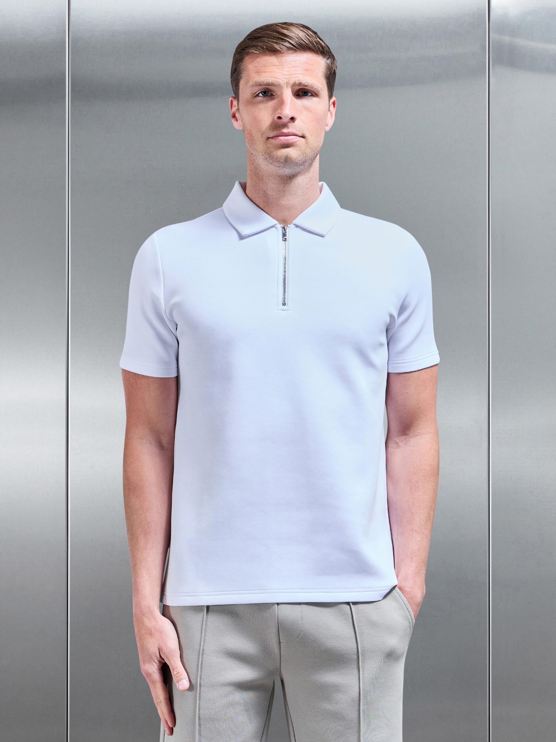 Everyday Luxe Zip Polo Shirt in White