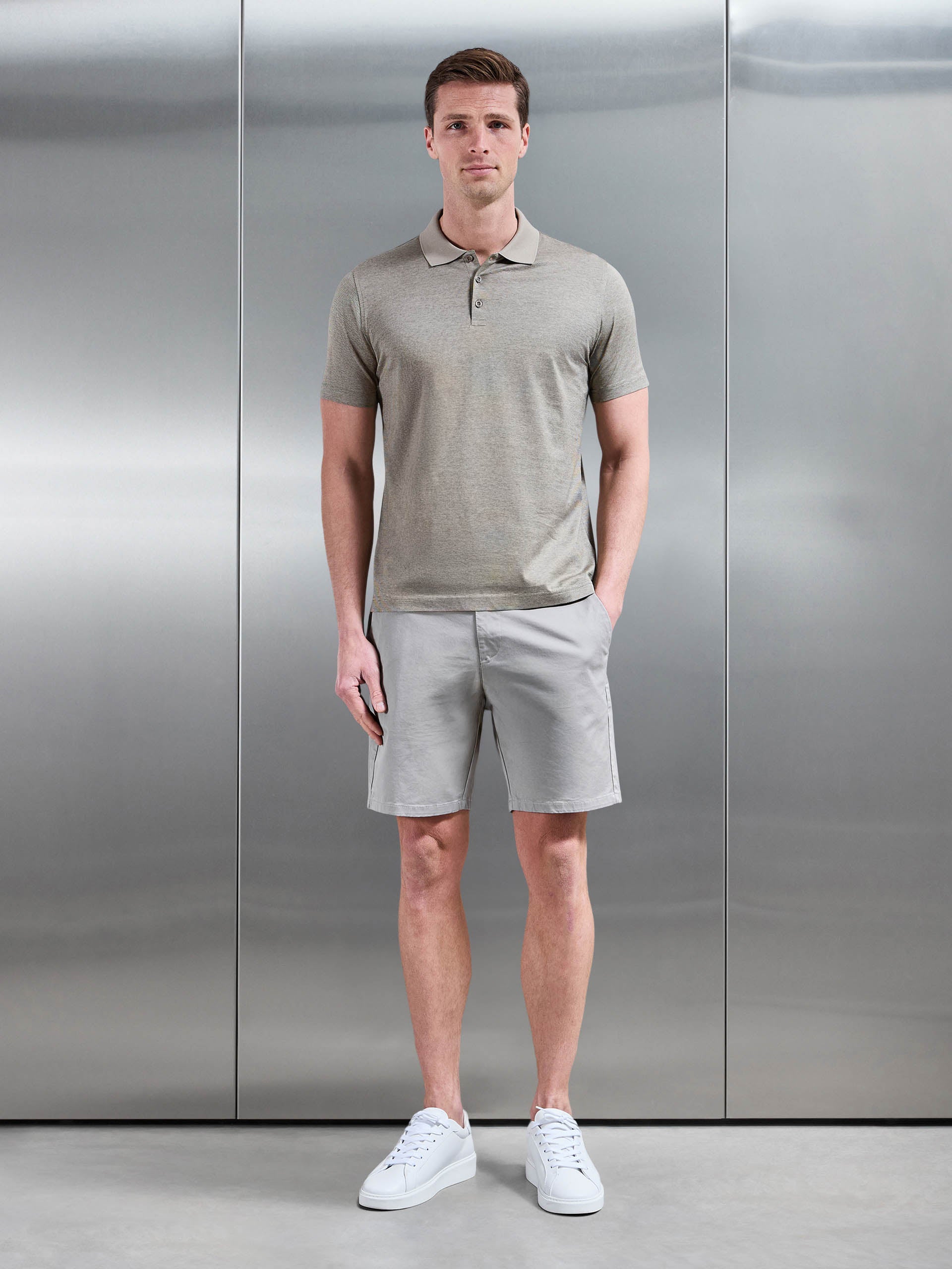 Fine Stripe Mercerised Polo Shirt in Olive
