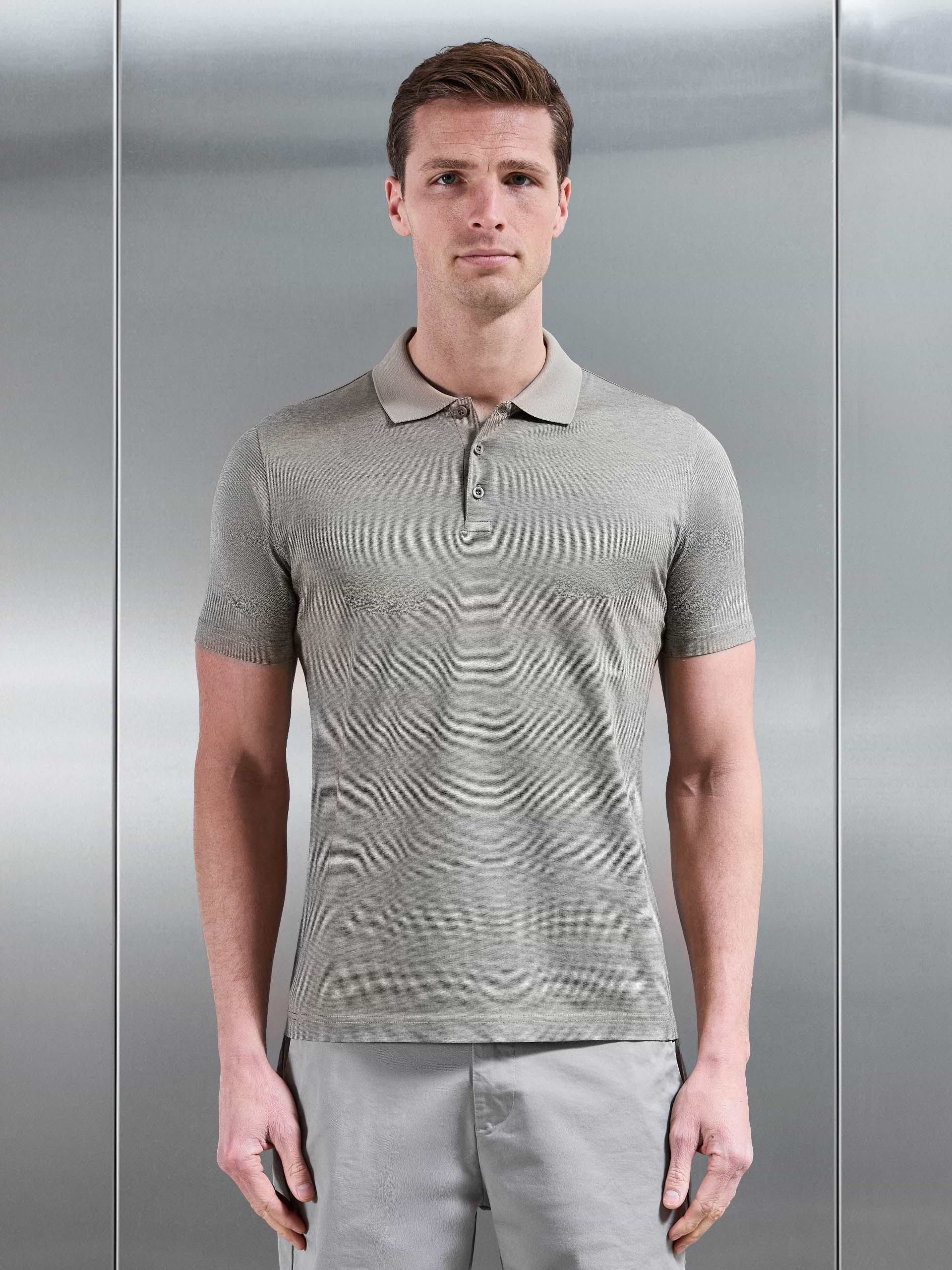Fine Stripe Mercerised Polo Shirt in Olive