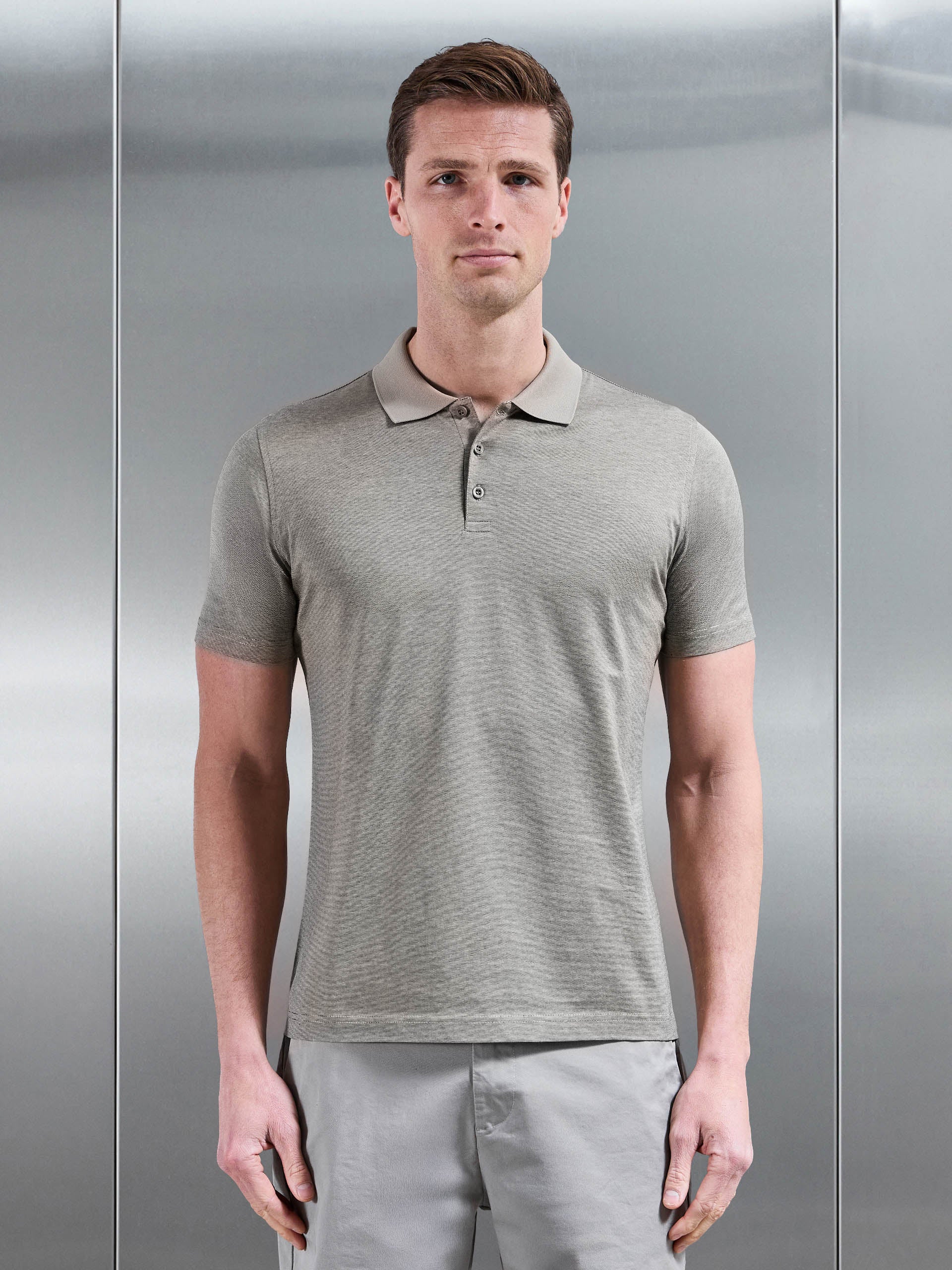 Fine Stripe Mercerised Polo Shirt in Olive