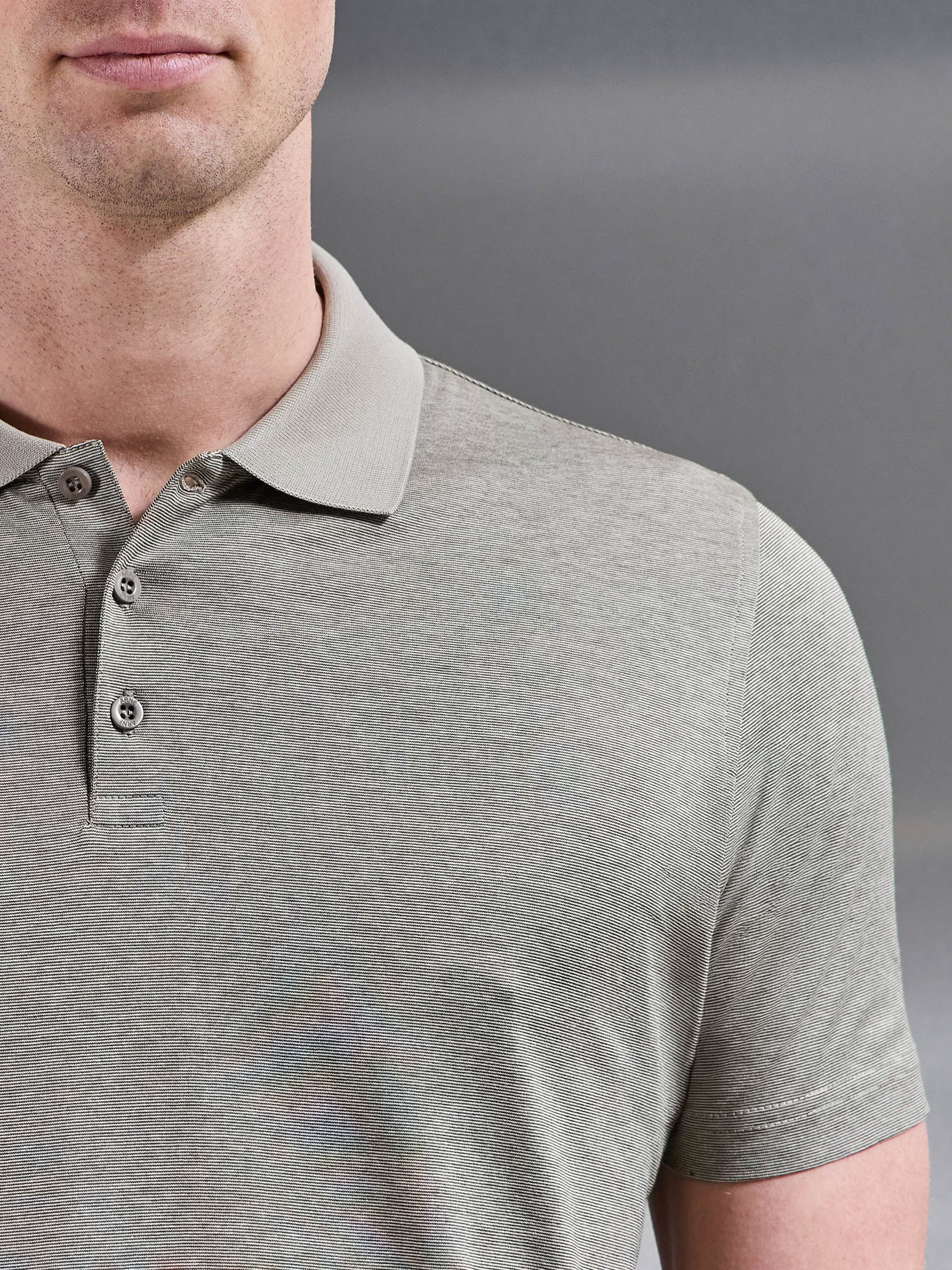 Fine Stripe Mercerised Polo Shirt in Olive