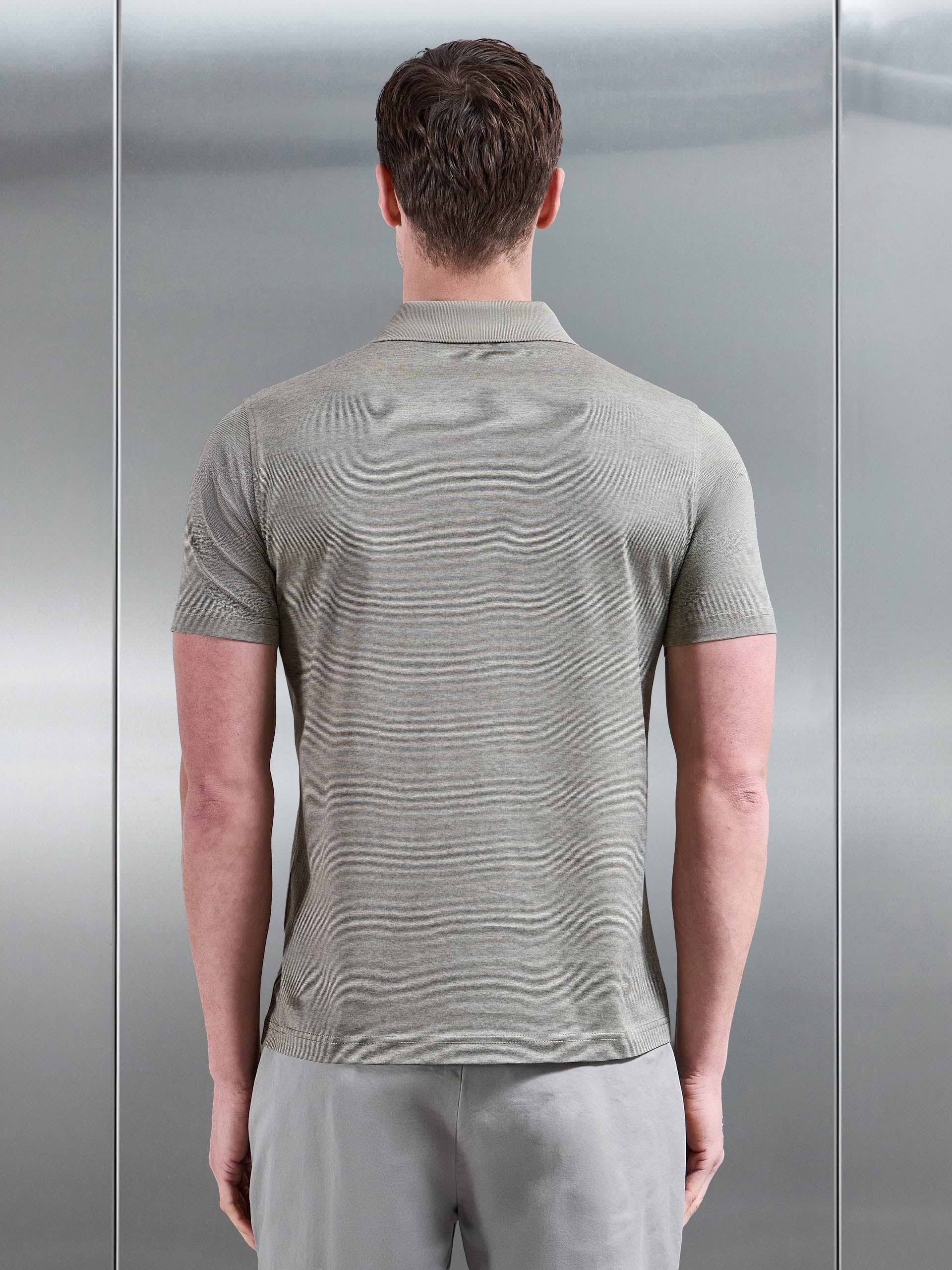 Fine Stripe Mercerised Polo Shirt in Olive