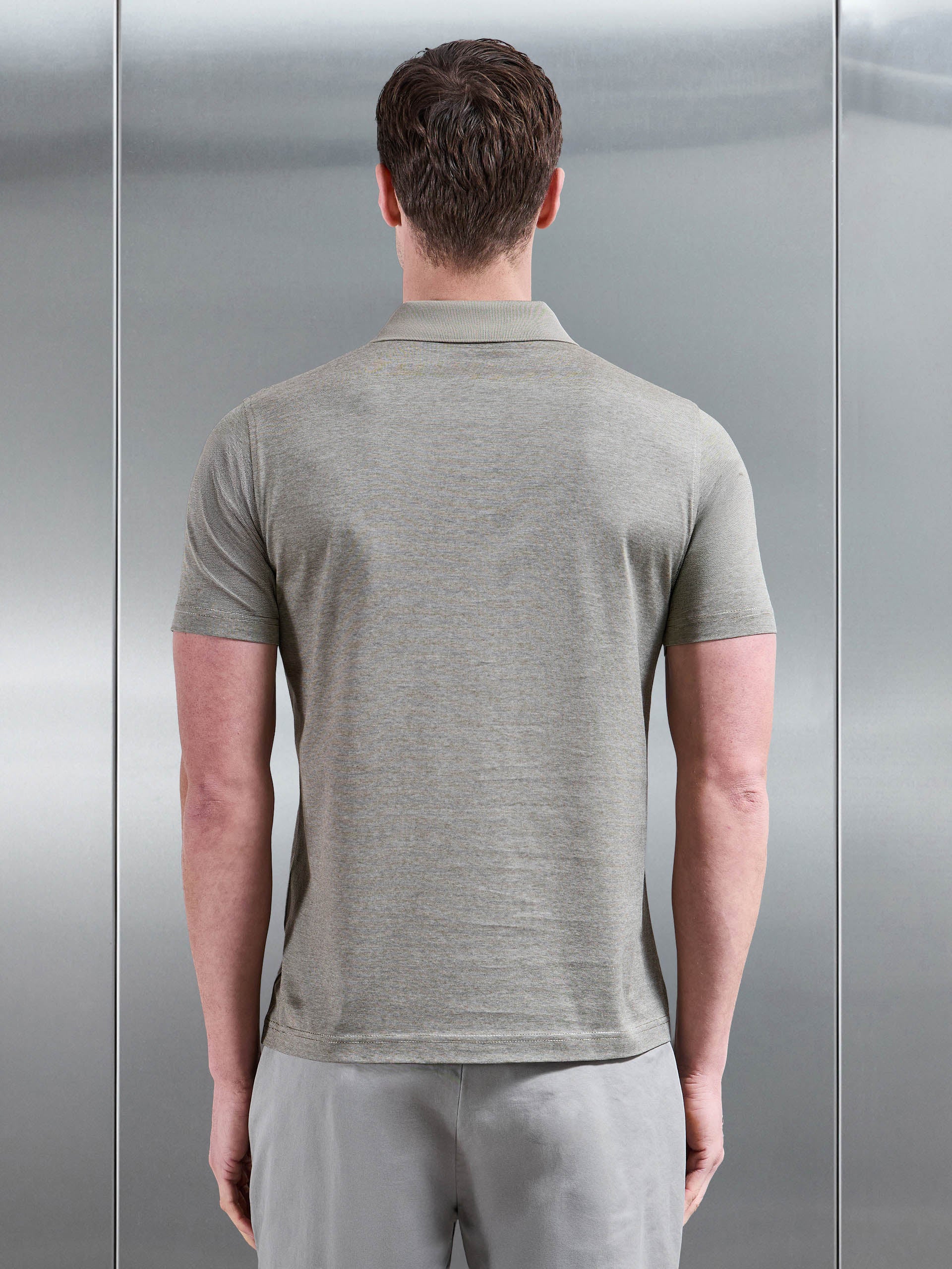Fine Stripe Mercerised Polo Shirt in Olive