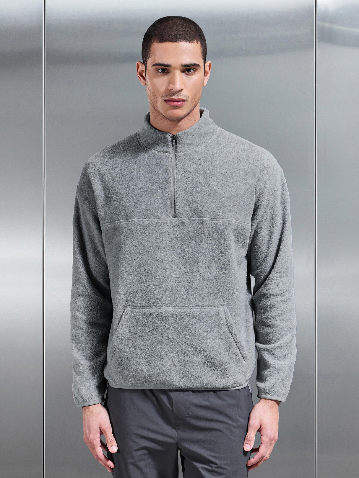 Fleece Relaxed Fit Half Zip in Grey Marl | ARNE UK