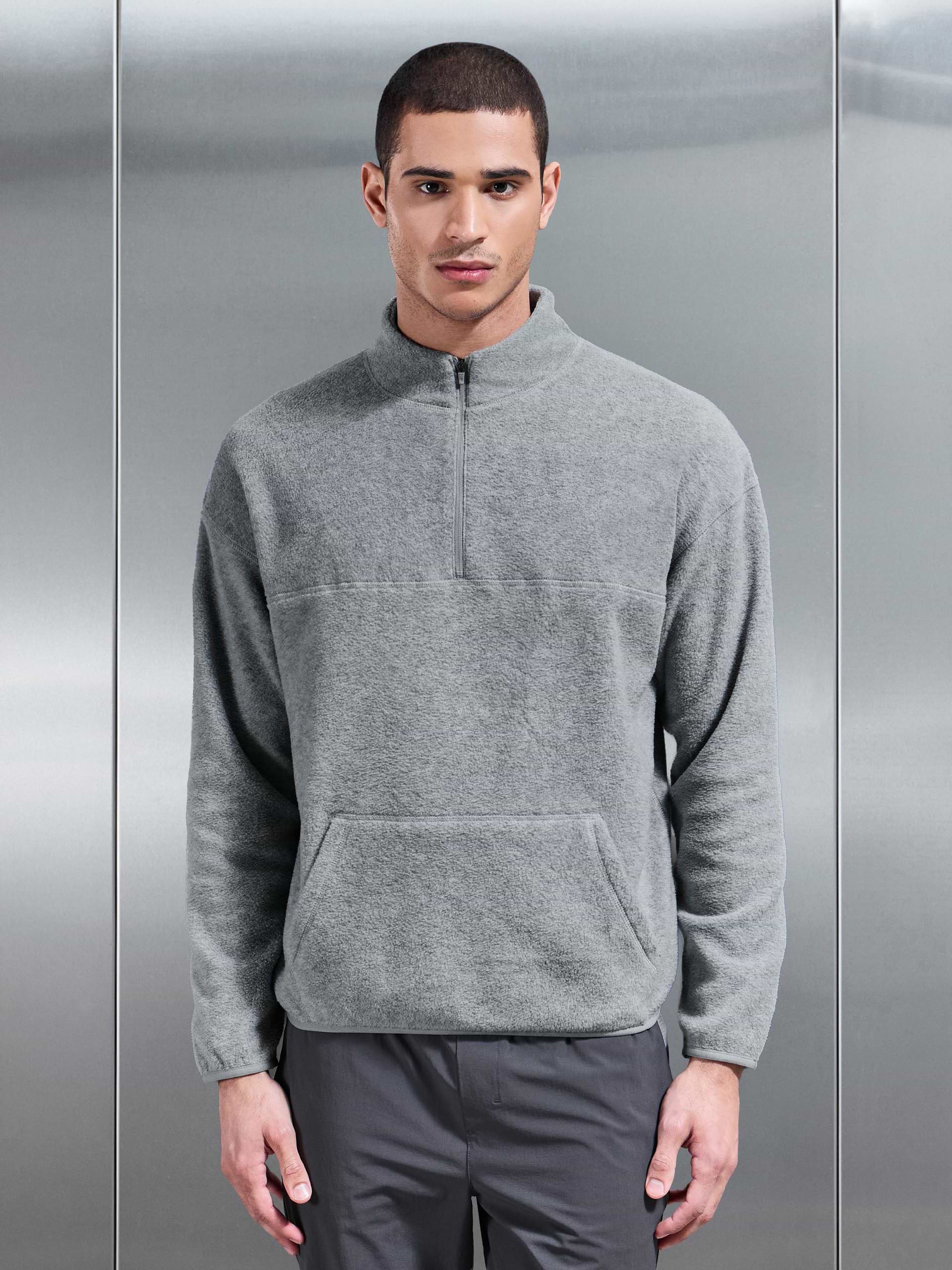 Fleece Relaxed Fit Half Zip in Grey Marl