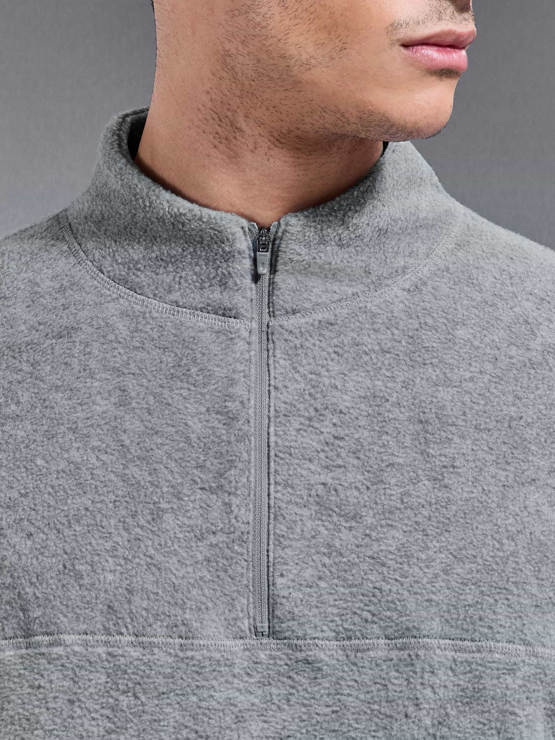 Fleece Relaxed Fit Half Zip in Grey Marl