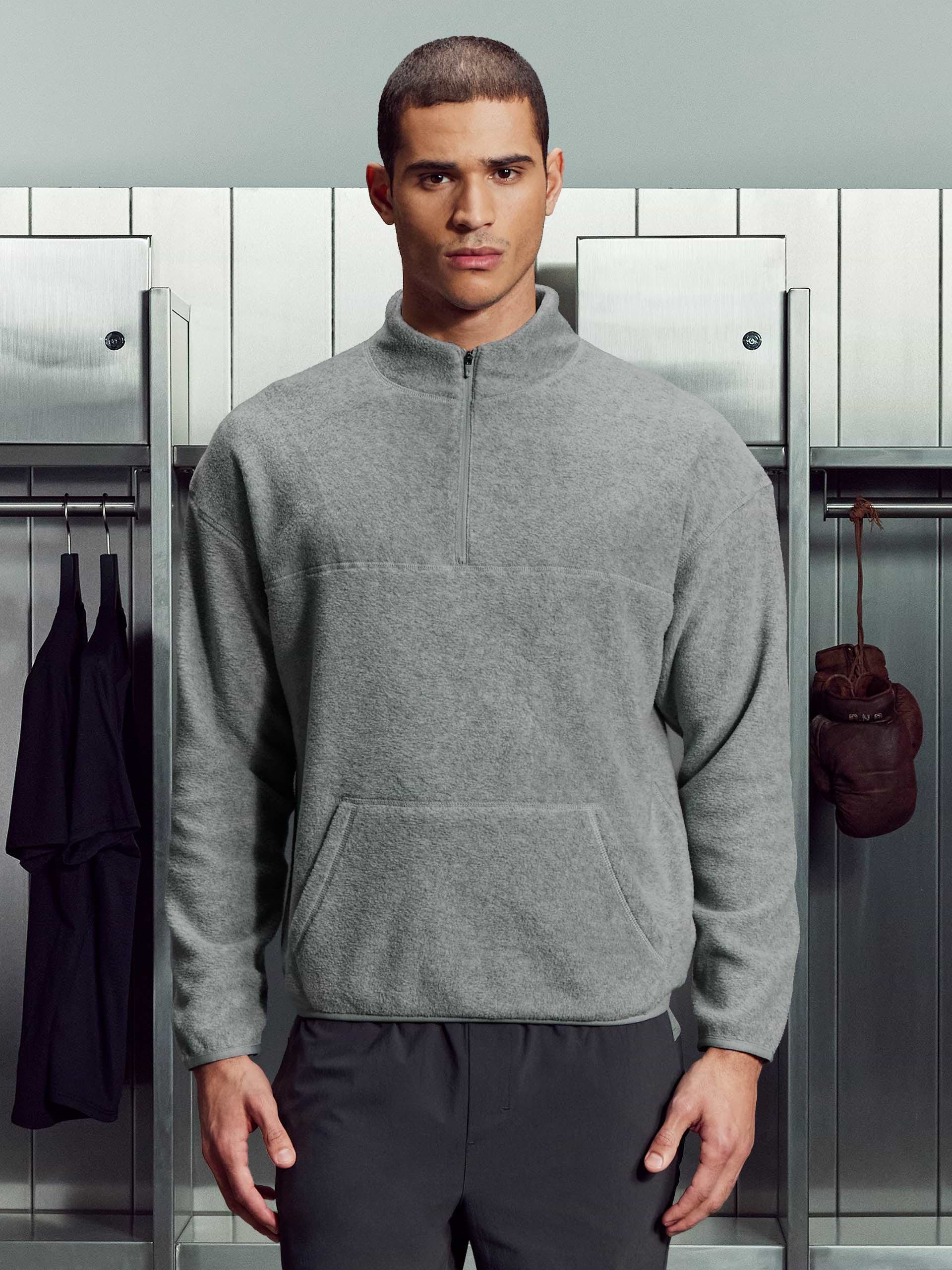 Fleece Relaxed Fit Half Zip in Grey Marl