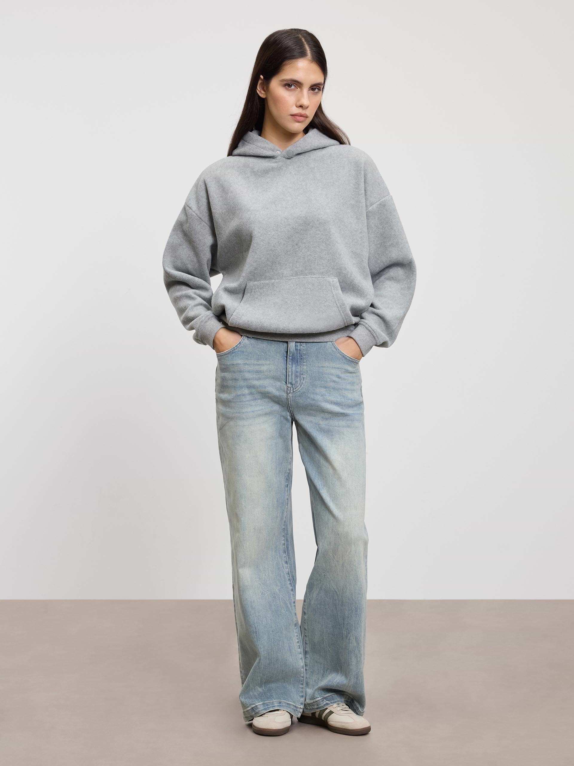 Womens Fleece Relaxed Hoodie in Marl Grey