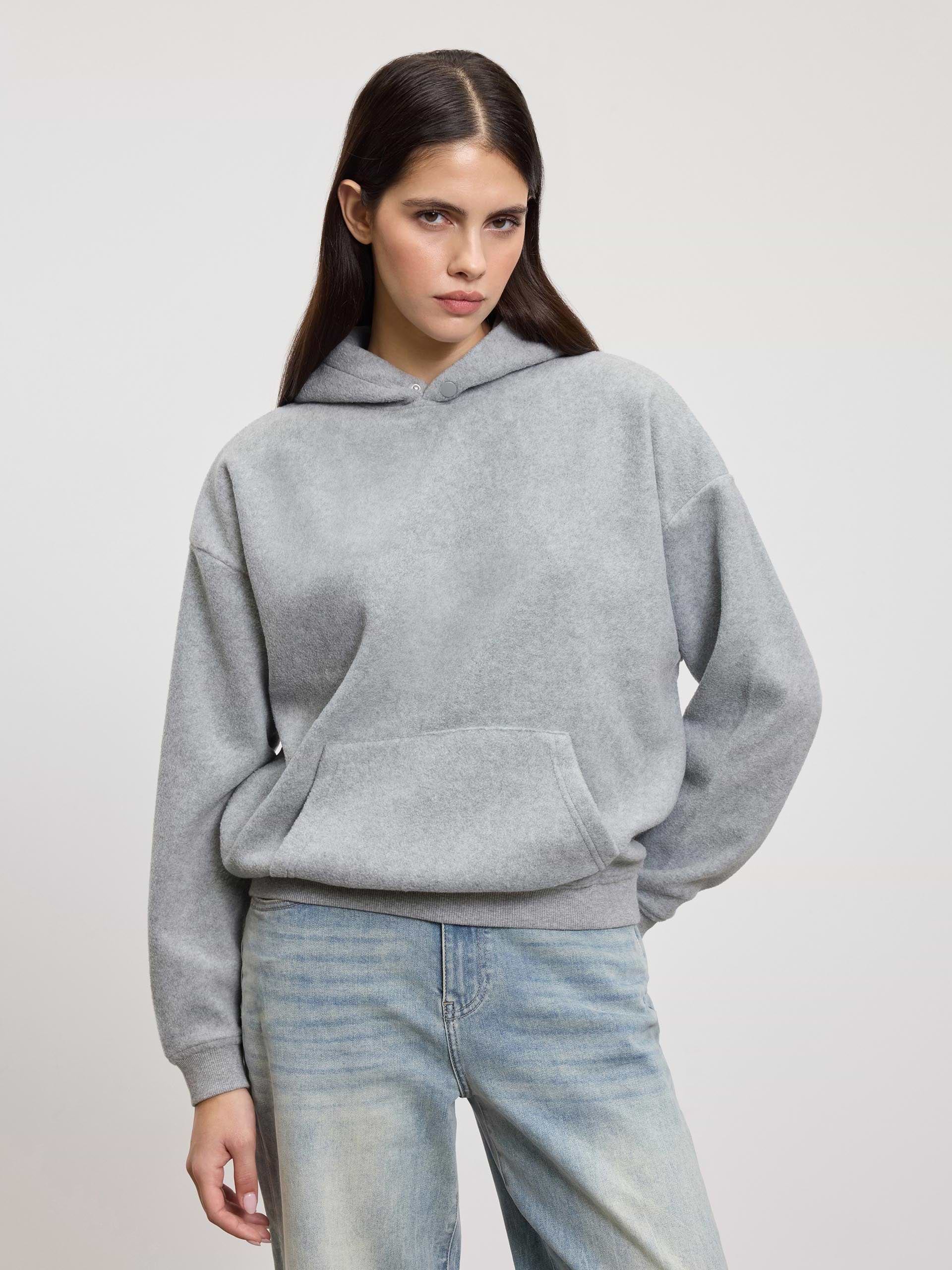 Womens Fleece Relaxed Hoodie in Marl Grey