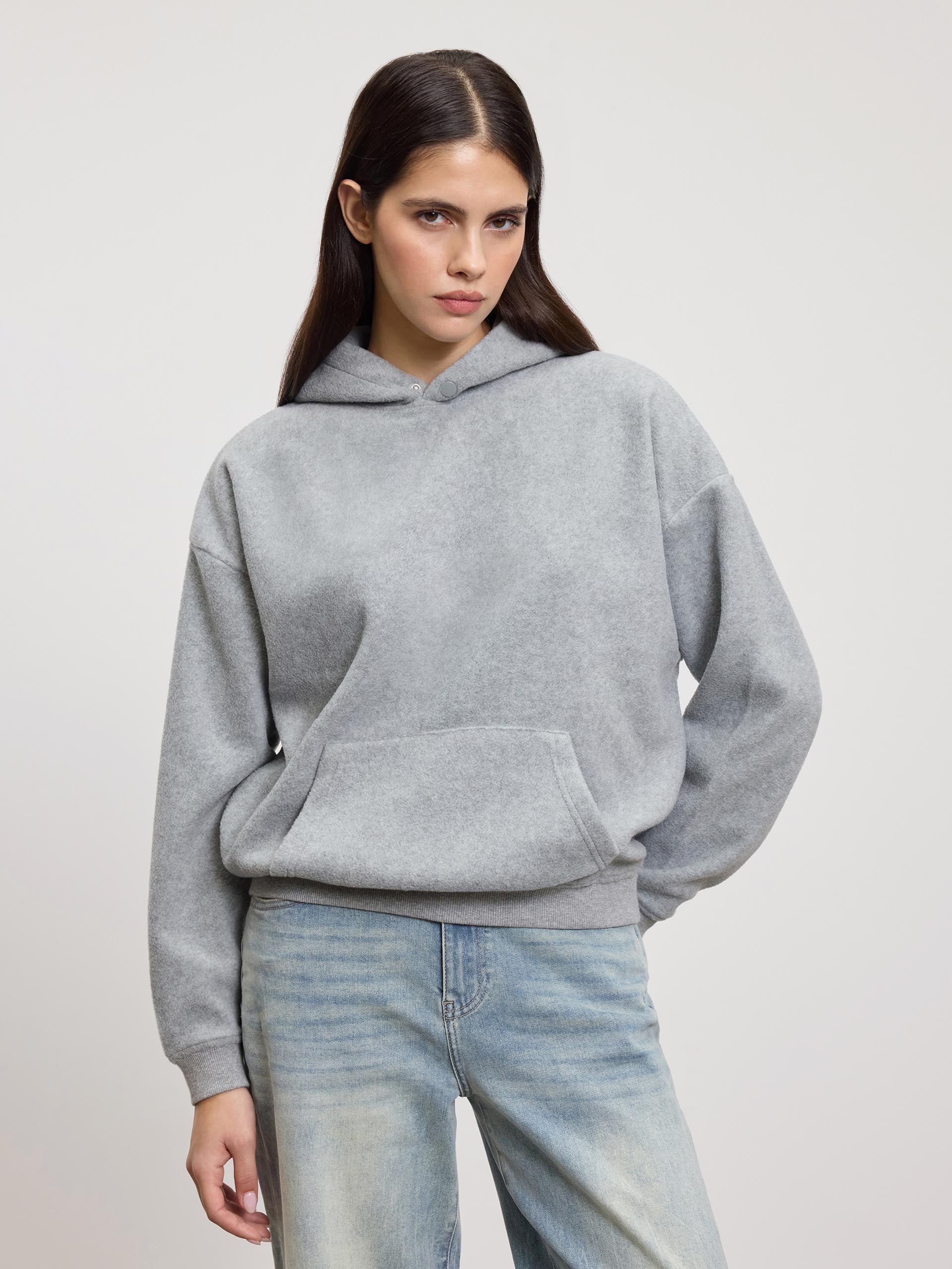 Womens Fleece Relaxed Hoodie in Marl Grey
