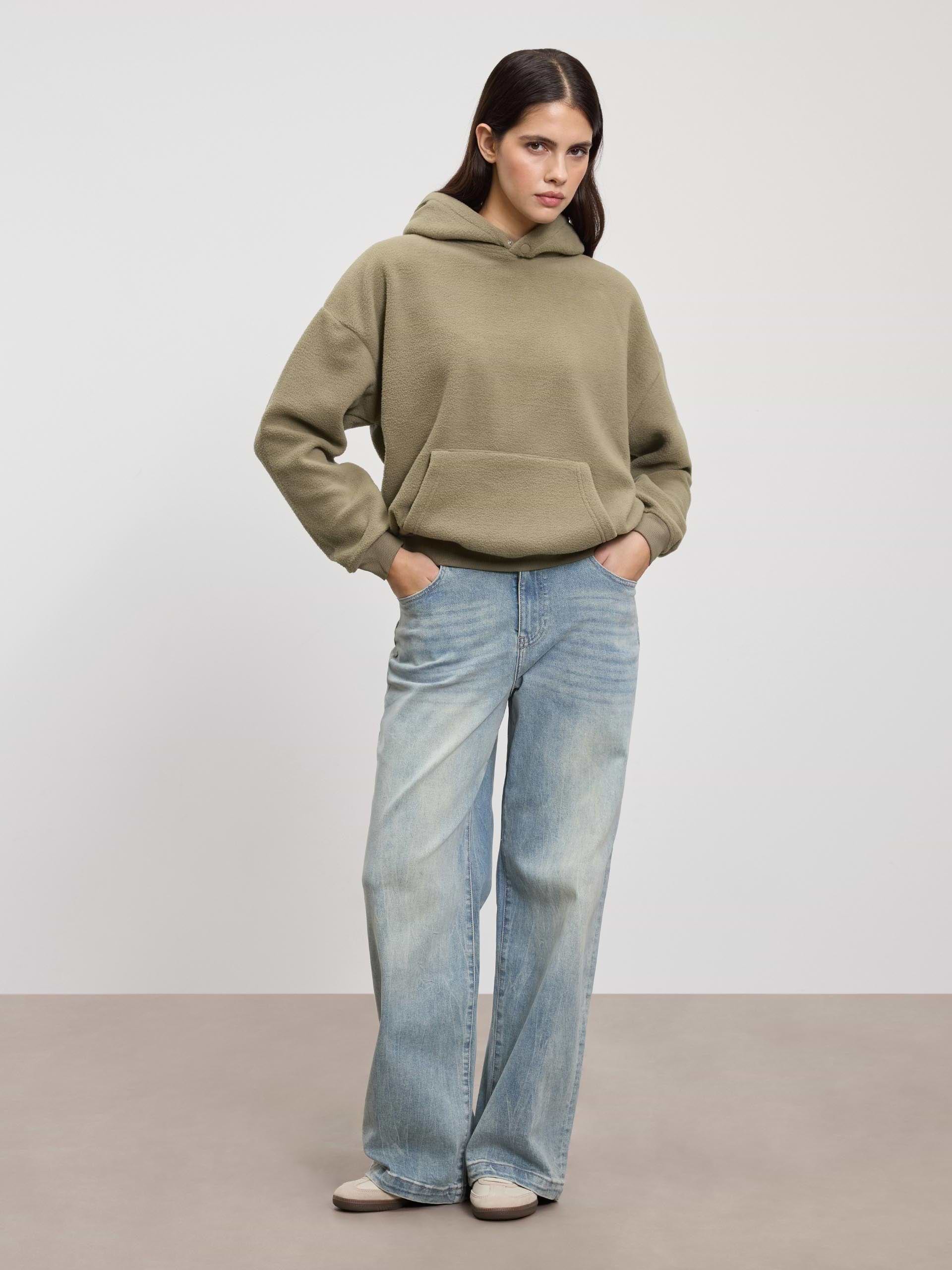 Womens Fleece Relaxed Hoodie in Olive