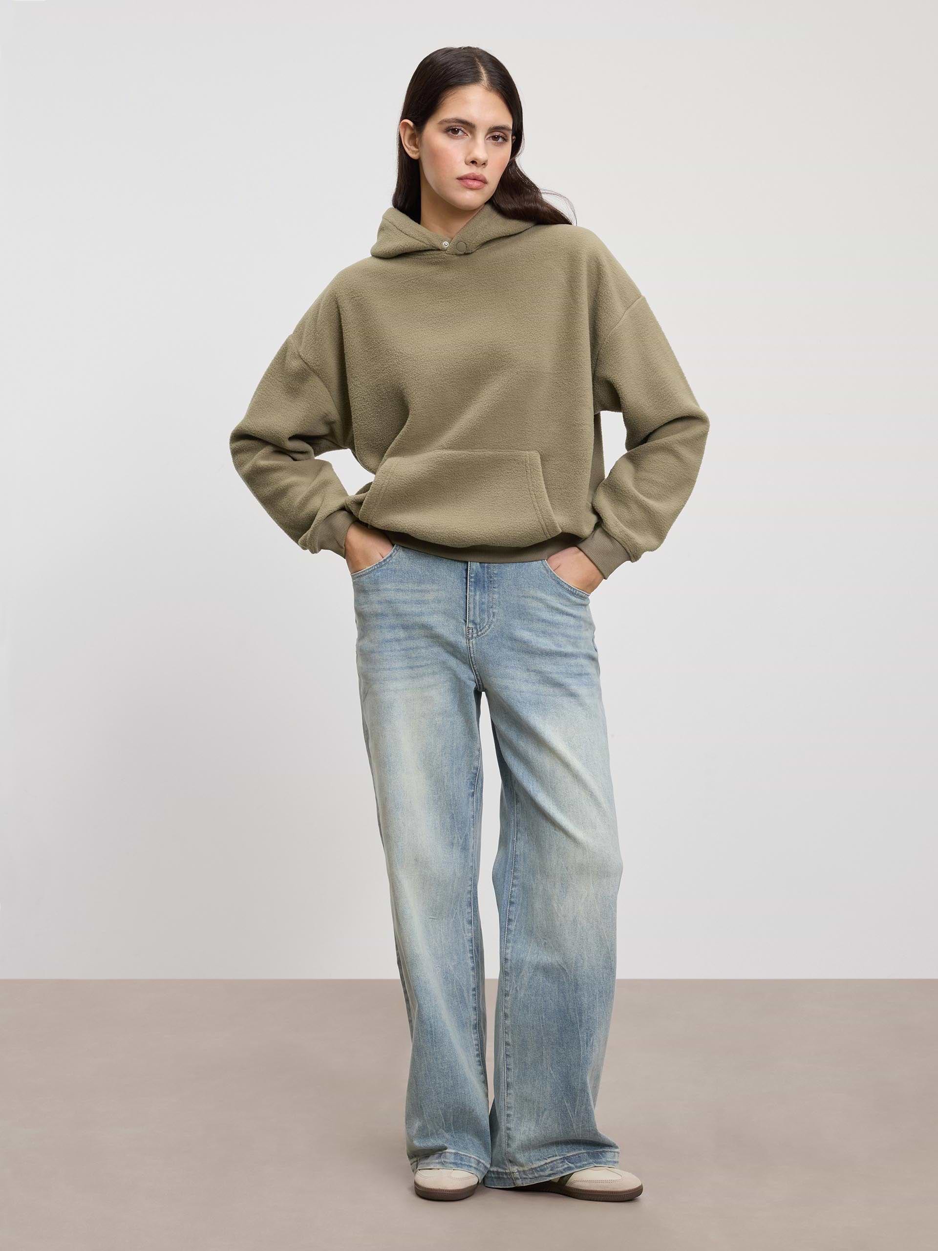 Womens Fleece Relaxed Hoodie in Olive
