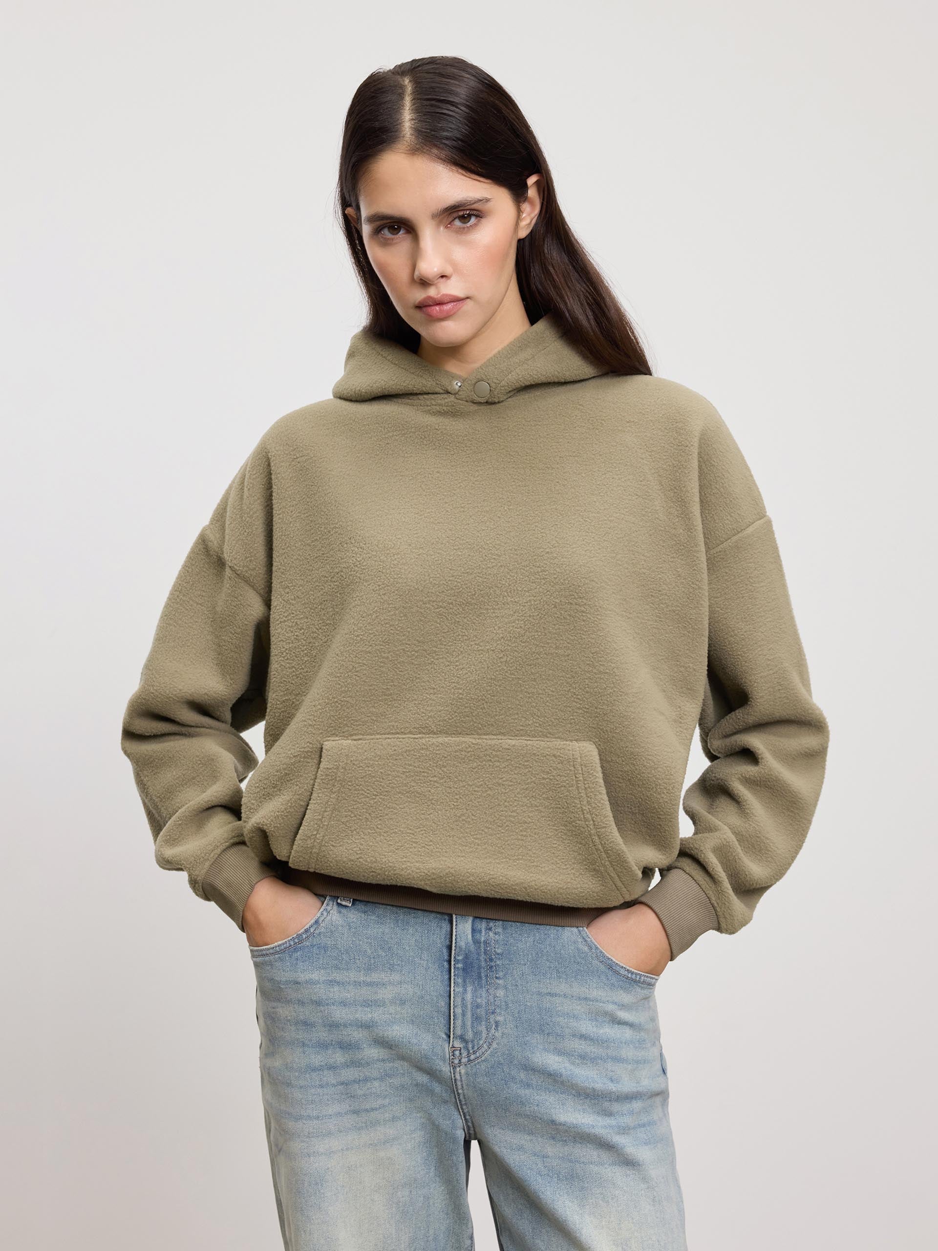 Womens Fleece Relaxed Hoodie in Olive