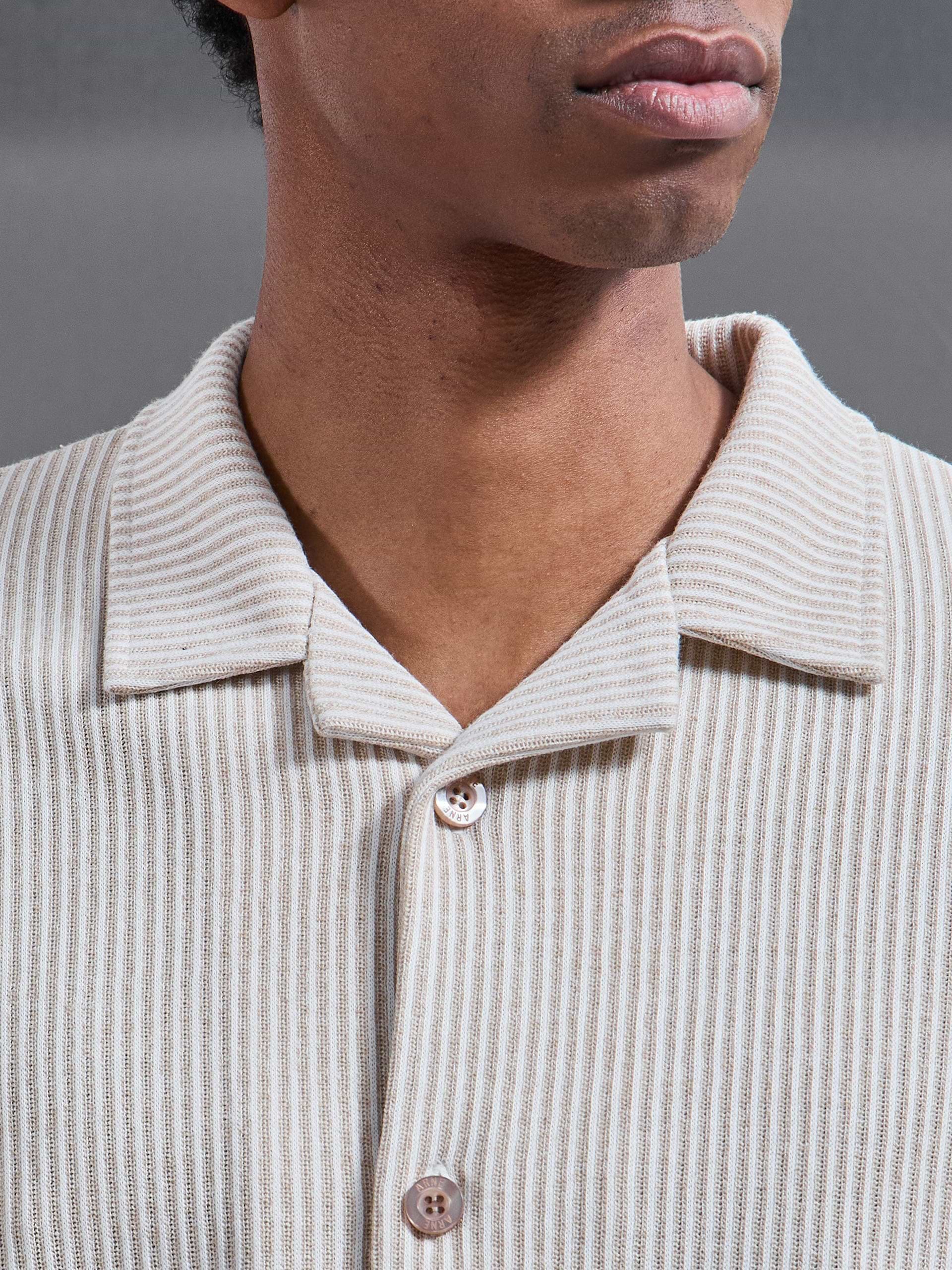 Forde Knitted Stripe Revere Collar Shirt in Stone