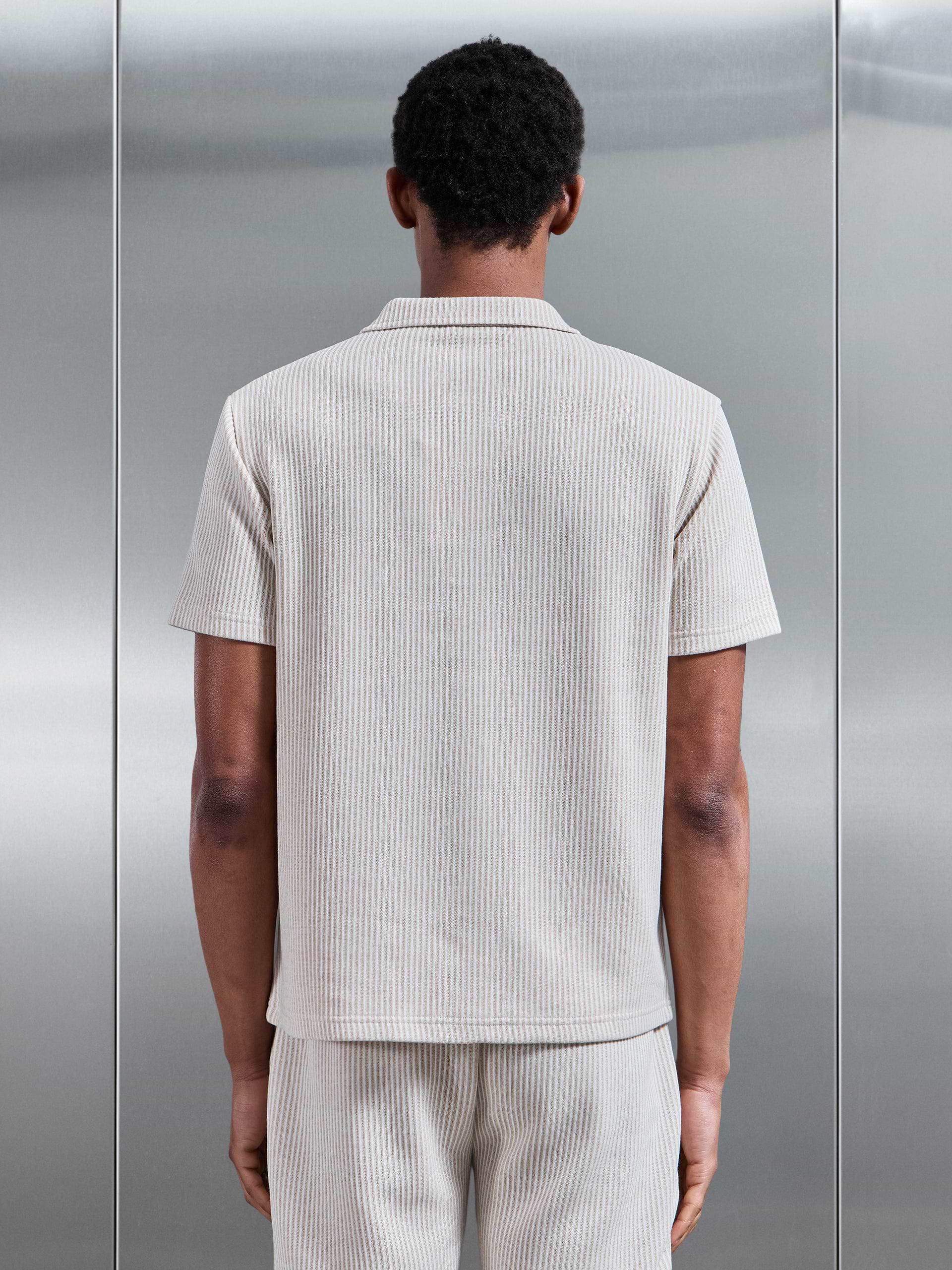 Forde Knitted Stripe Revere Collar Shirt in Stone