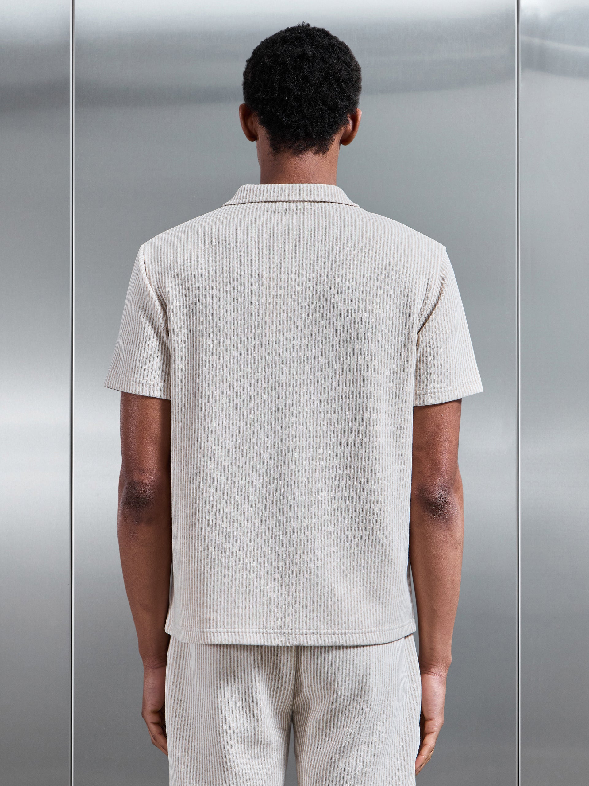 Forde Knitted Stripe Revere Collar Shirt in Stone