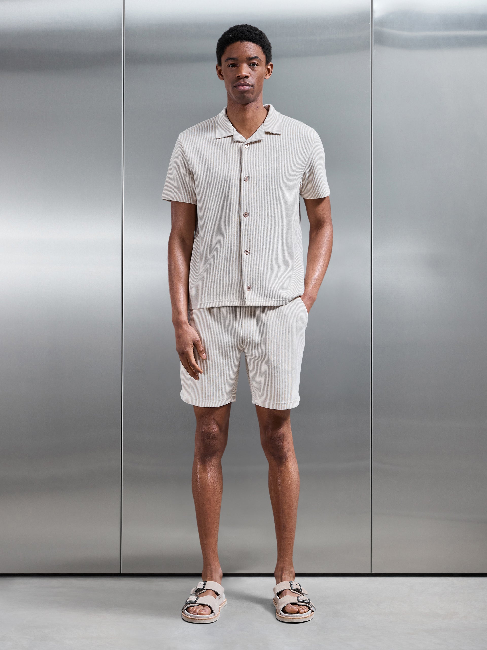 Forde Knitted Stripe Short in Stone