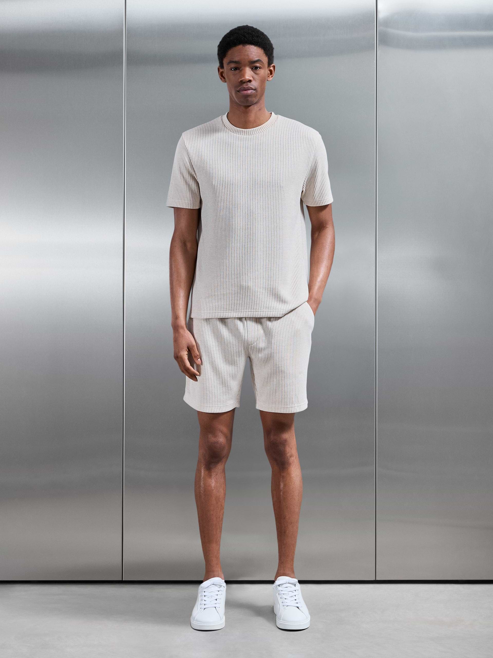 Forde Knitted Stripe T-Shirt in Stone