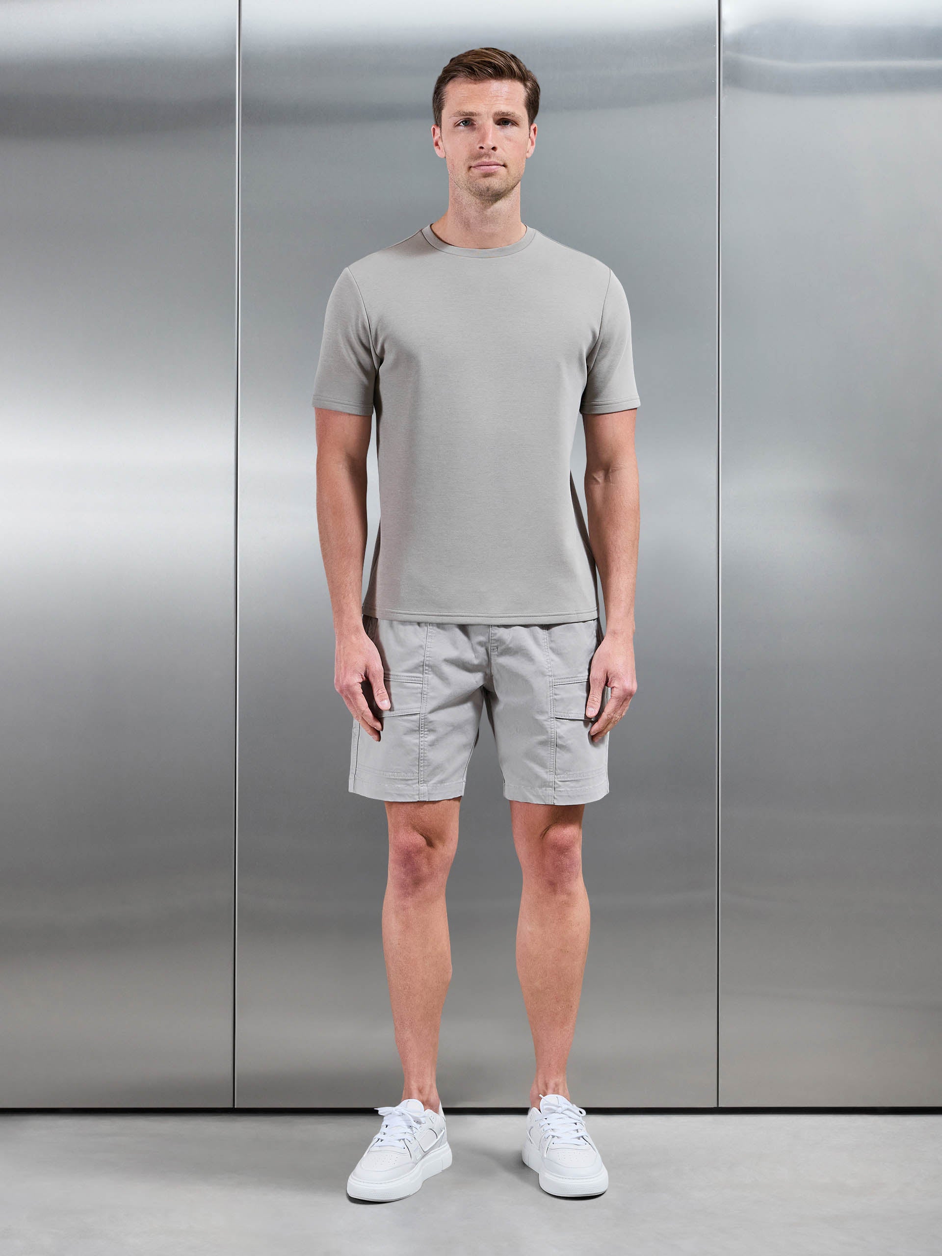 Front Stitch Cotton Cargo Short in Stone
