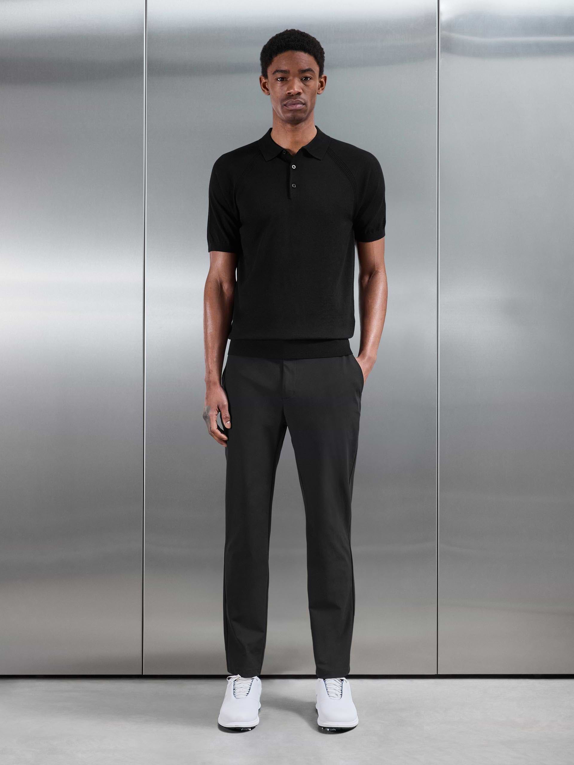 Golf Knitted Button Polo Shirt in Black