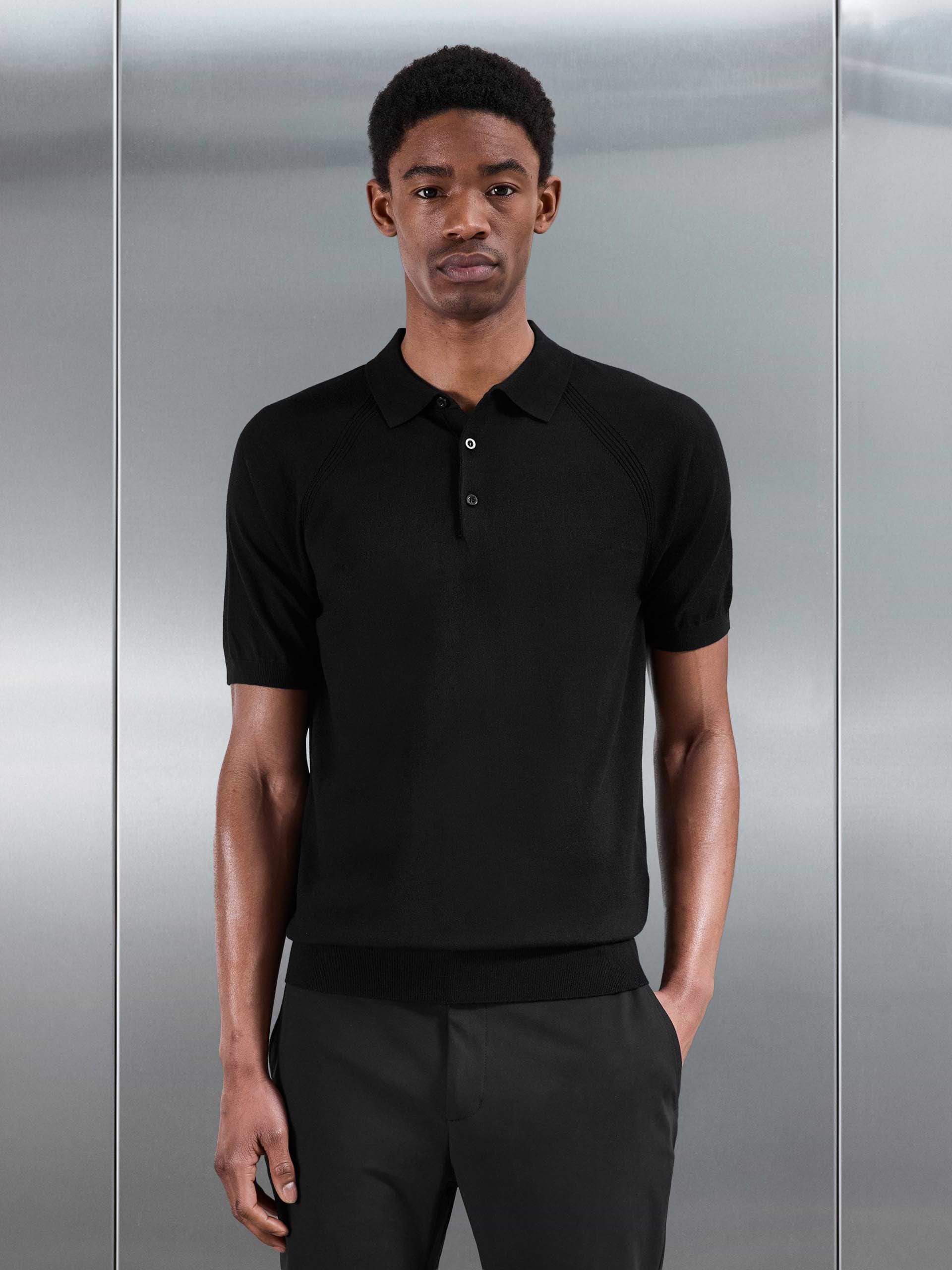 Golf Knitted Button Polo Shirt in Black