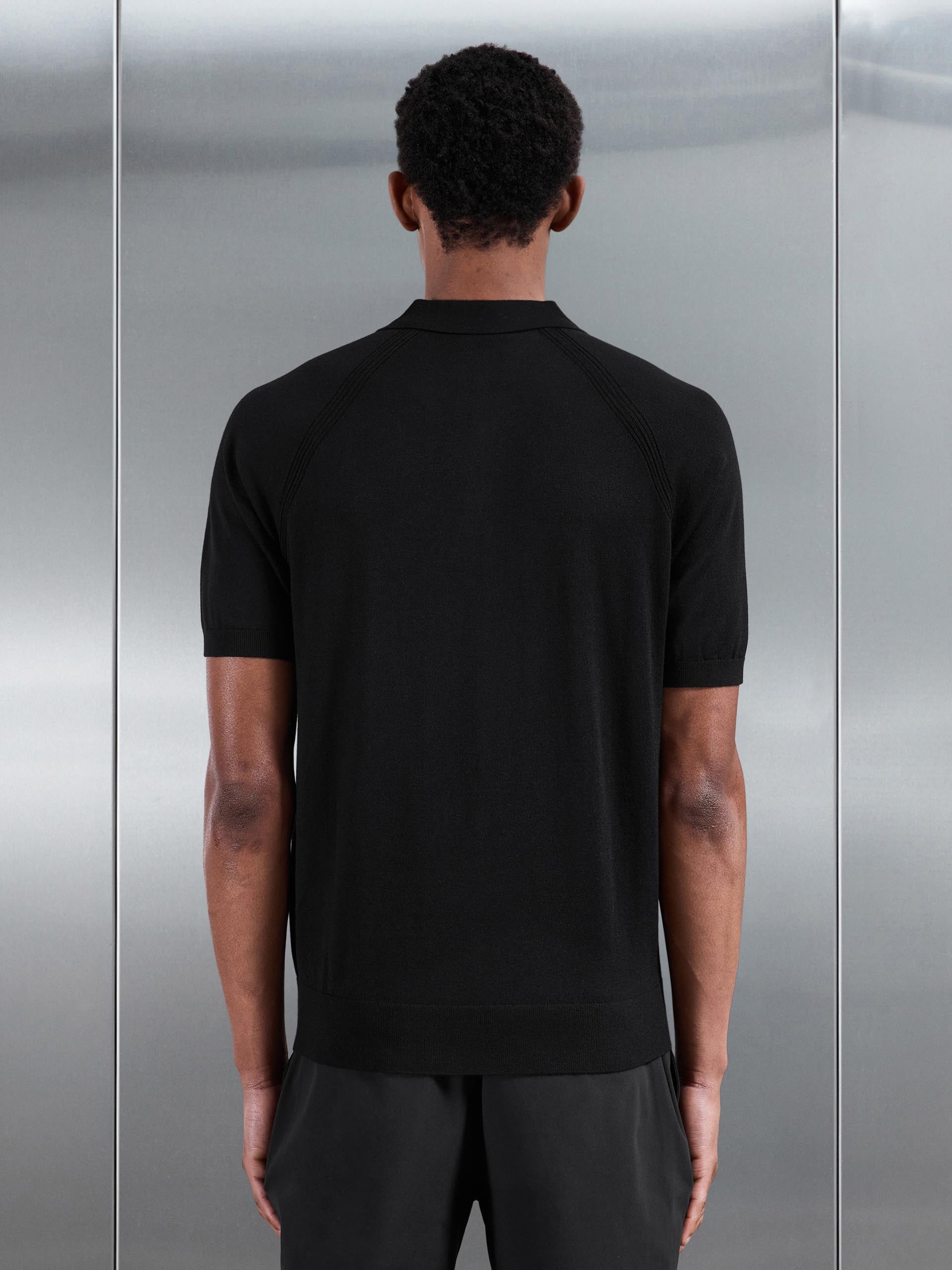 Golf Knitted Button Polo Shirt in Black