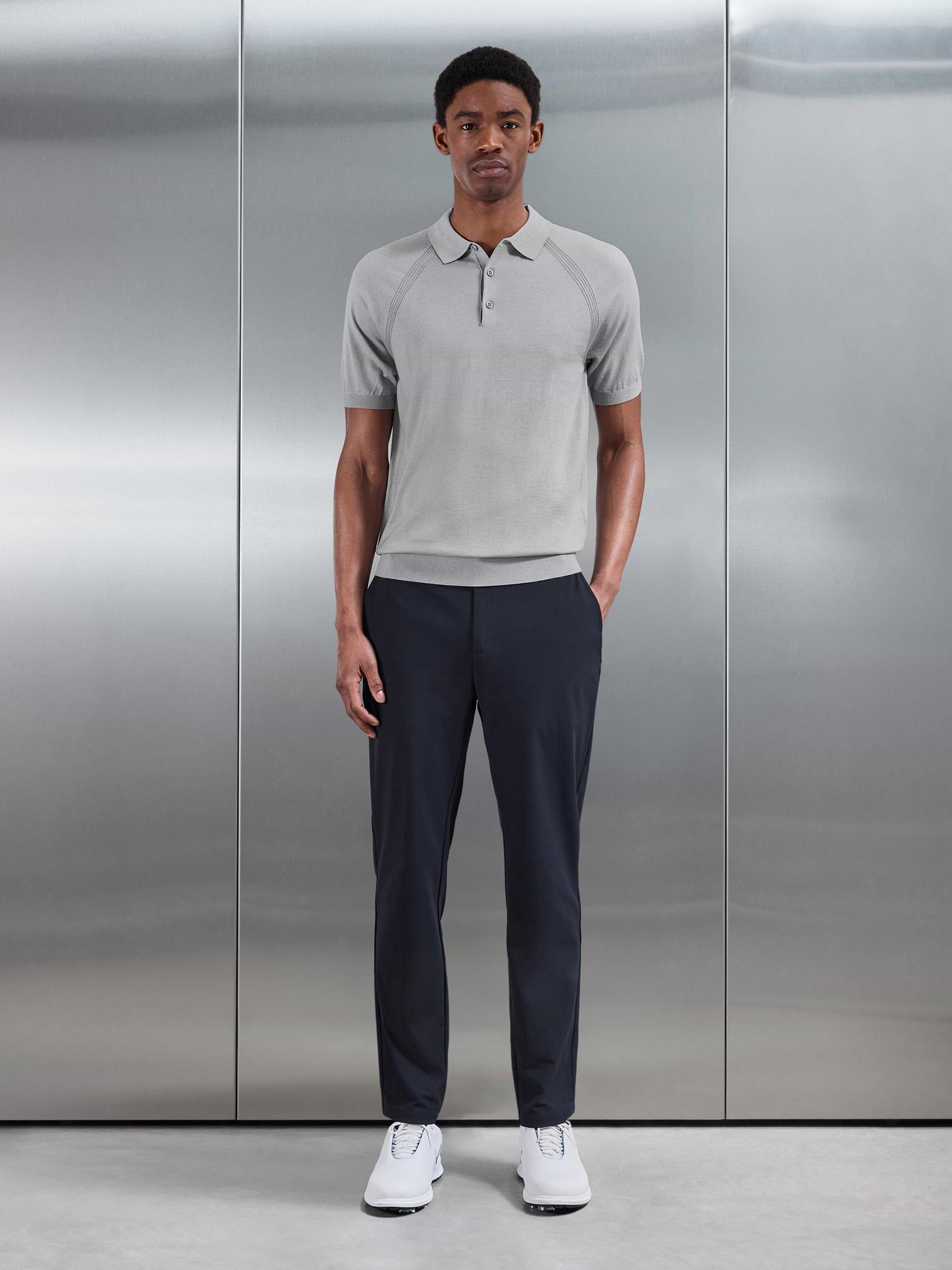 Golf Knitted Button Polo Shirt in Mid Grey