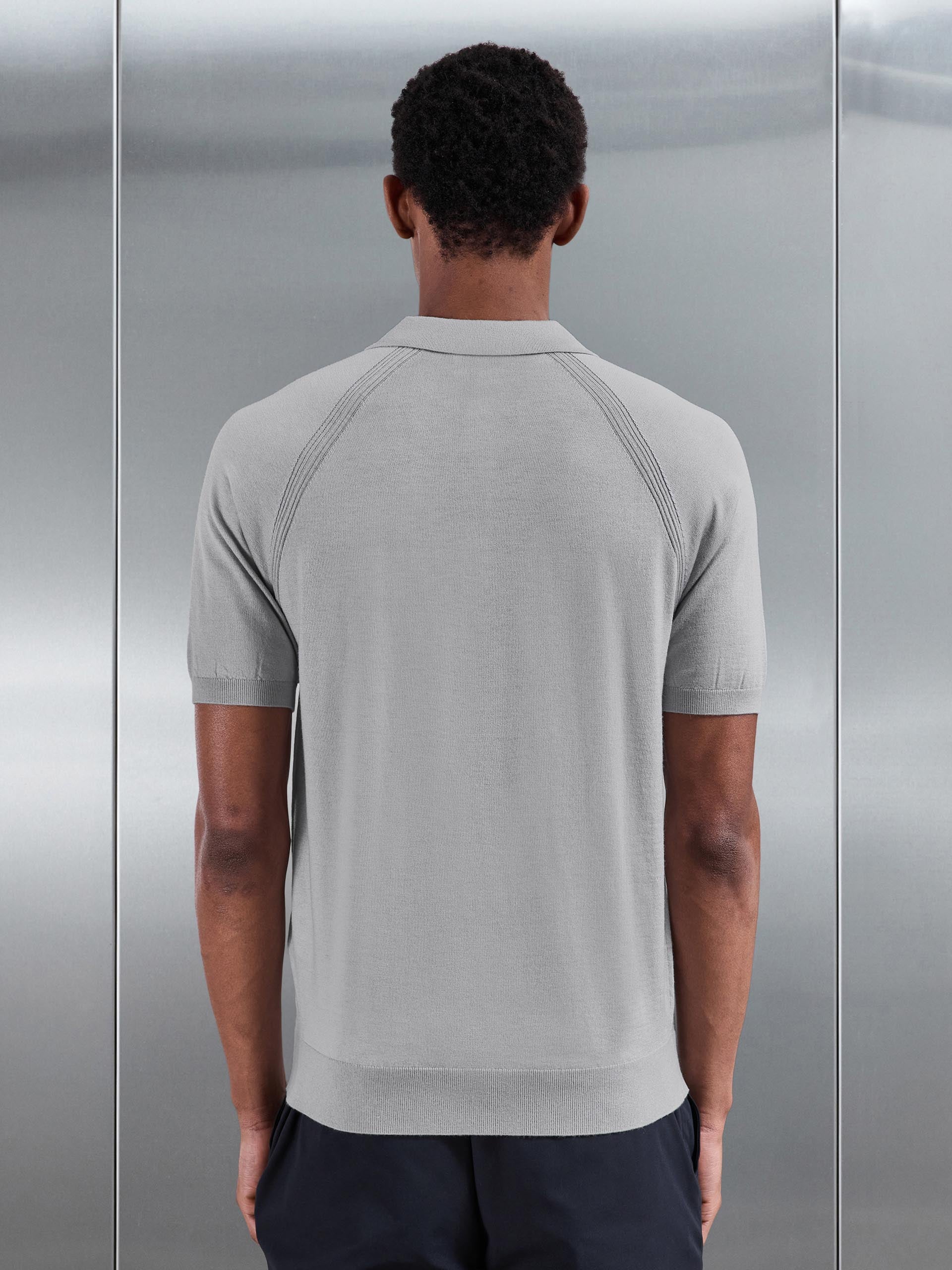 Golf Knitted Button Polo Shirt in Mid Grey