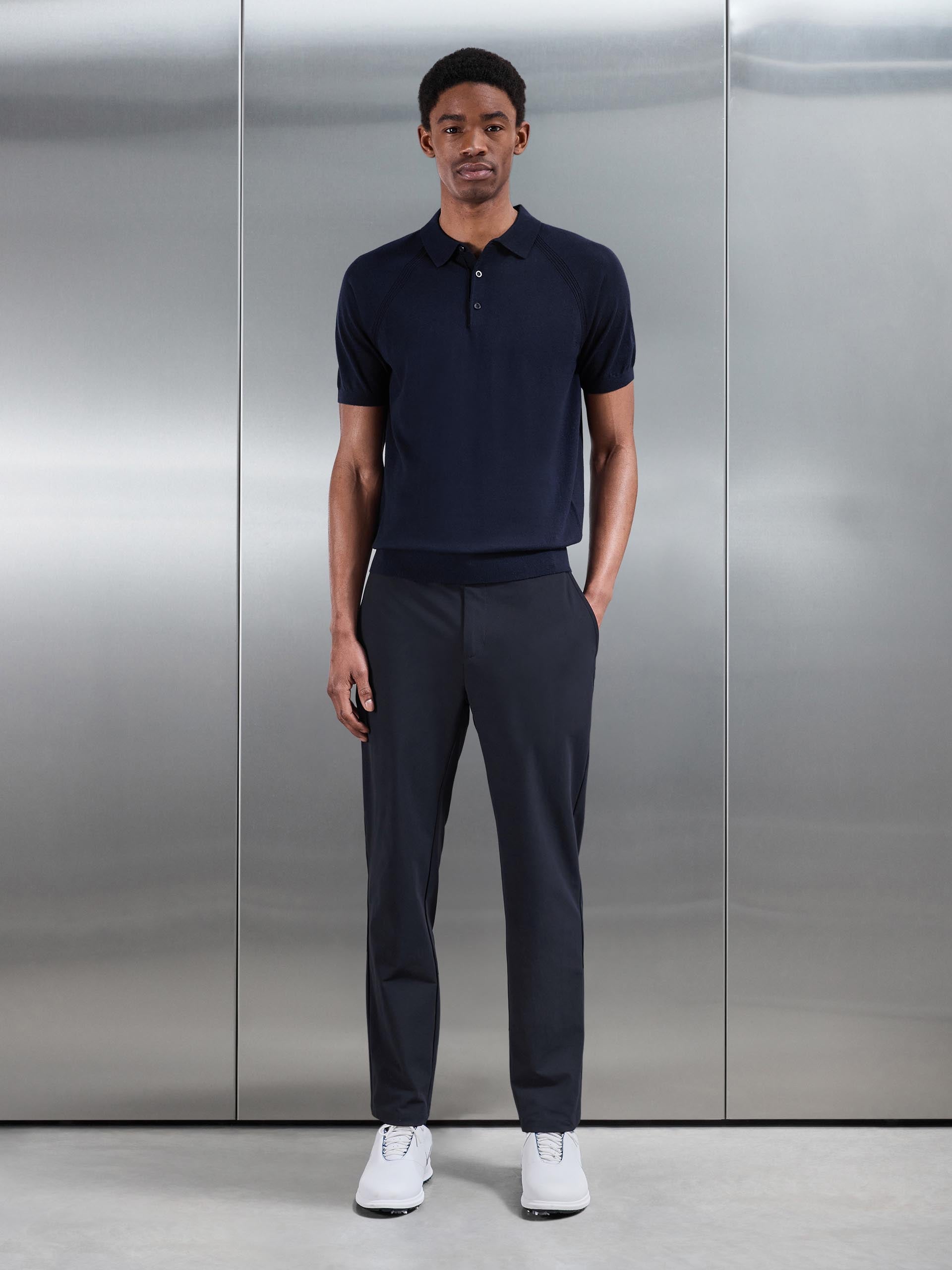 Golf Knitted Button Polo Shirt in Navy