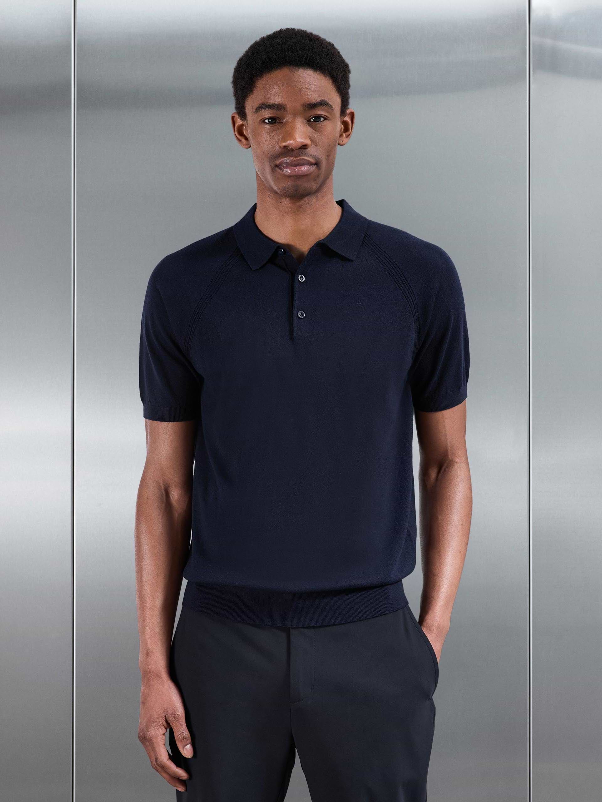 Golf Knitted Button Polo Shirt in Navy
