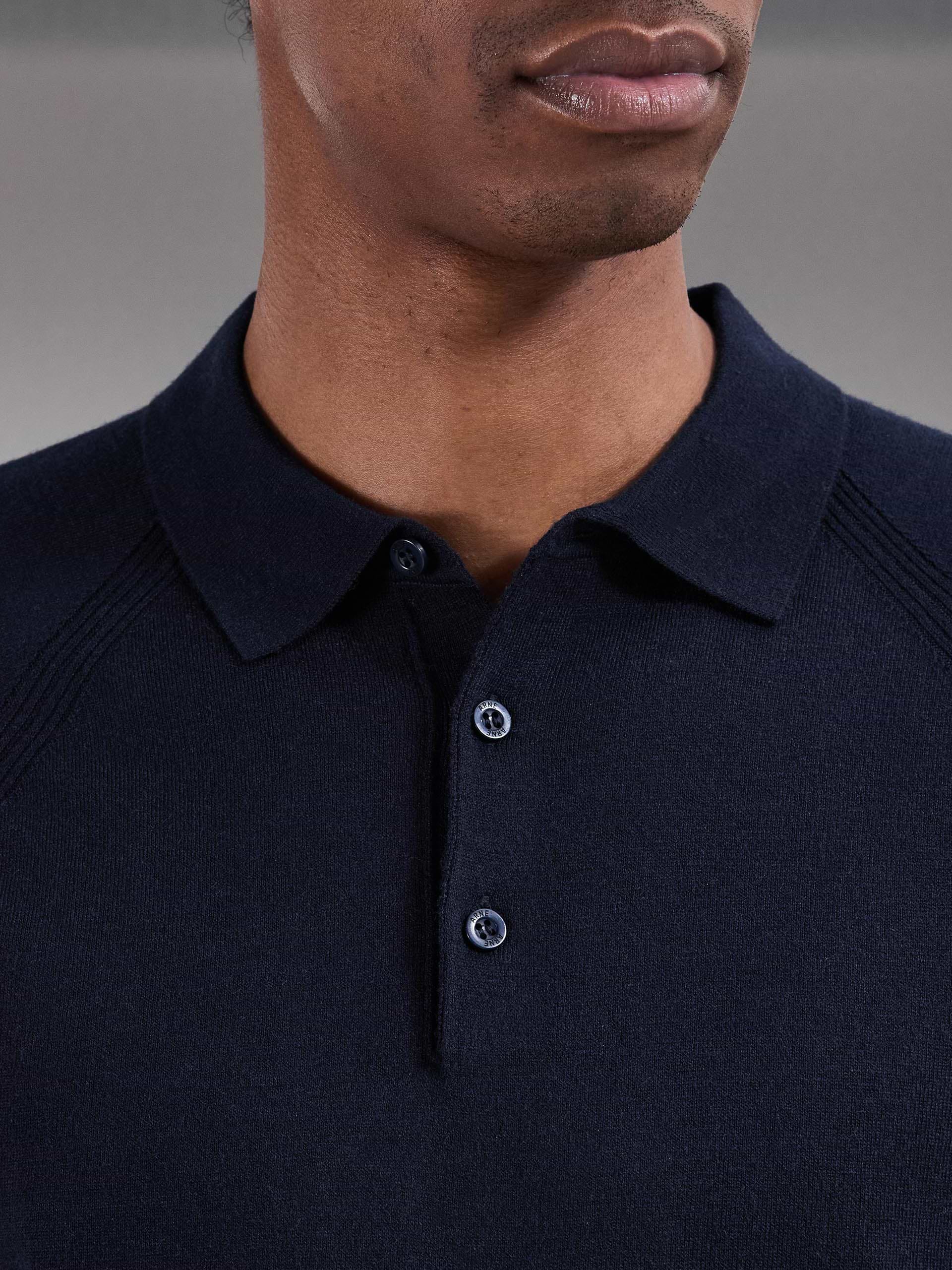 Golf Knitted Button Polo Shirt in Navy