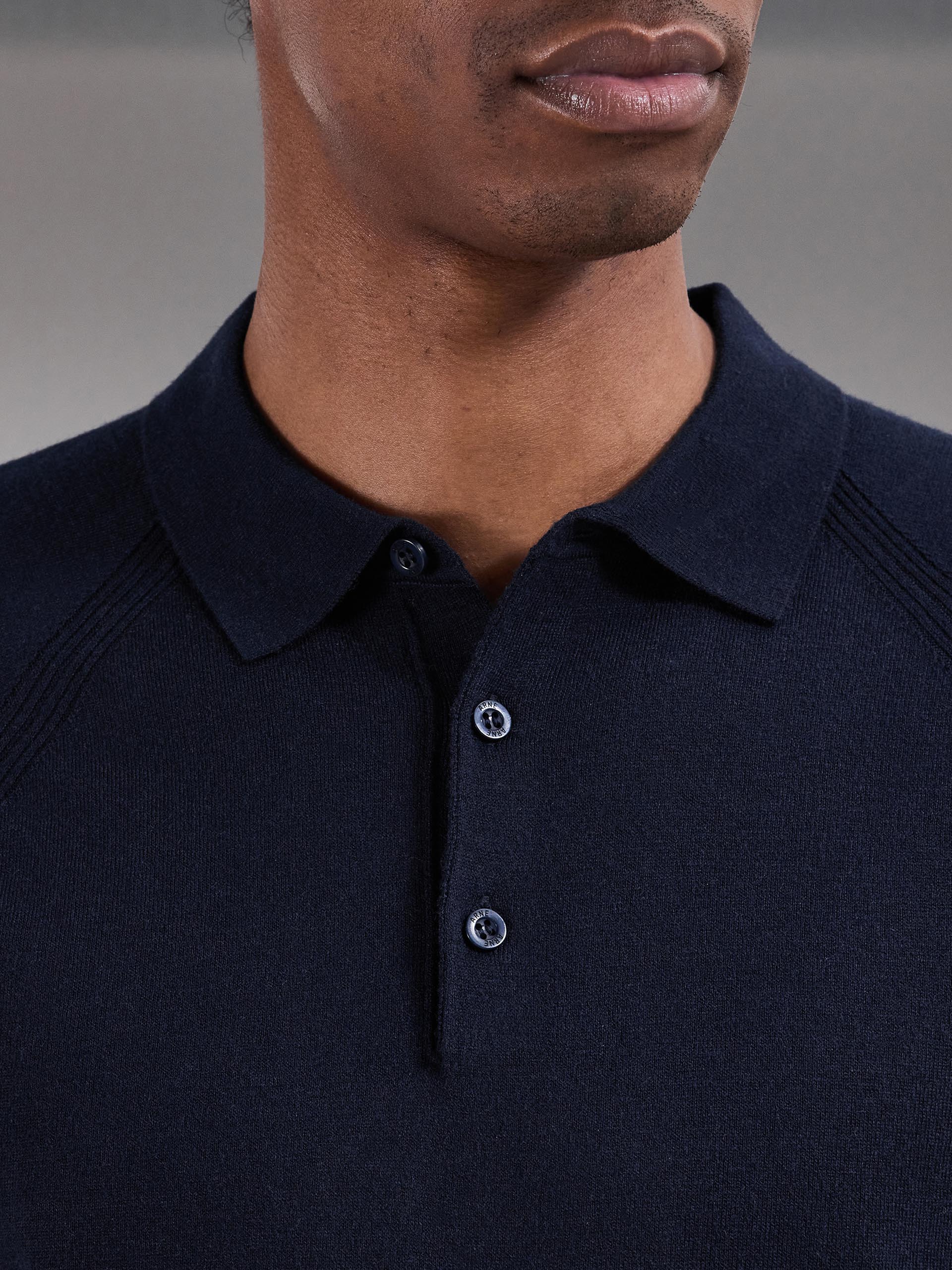 Golf Knitted Button Polo Shirt in Navy