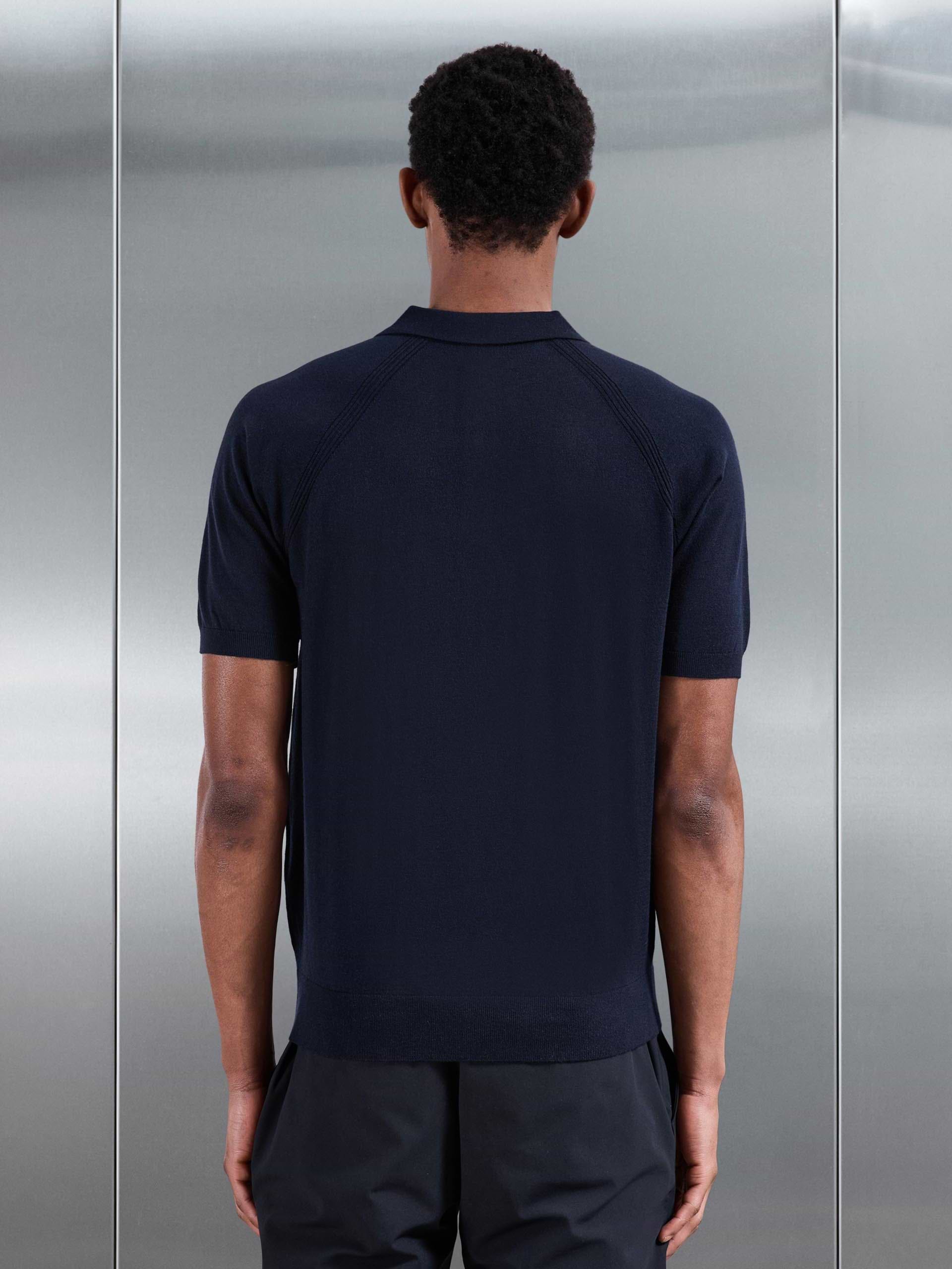 Golf Knitted Button Polo Shirt in Navy