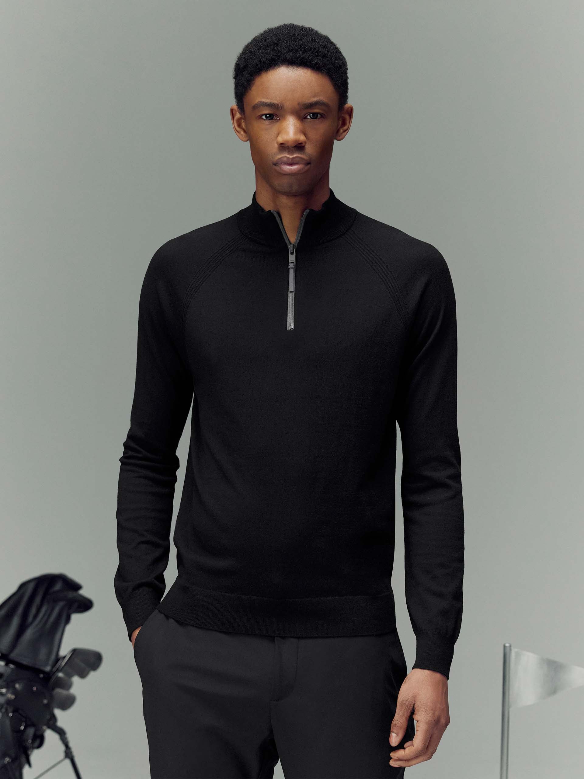 Golf Knitted Half Zip Jumper in Black