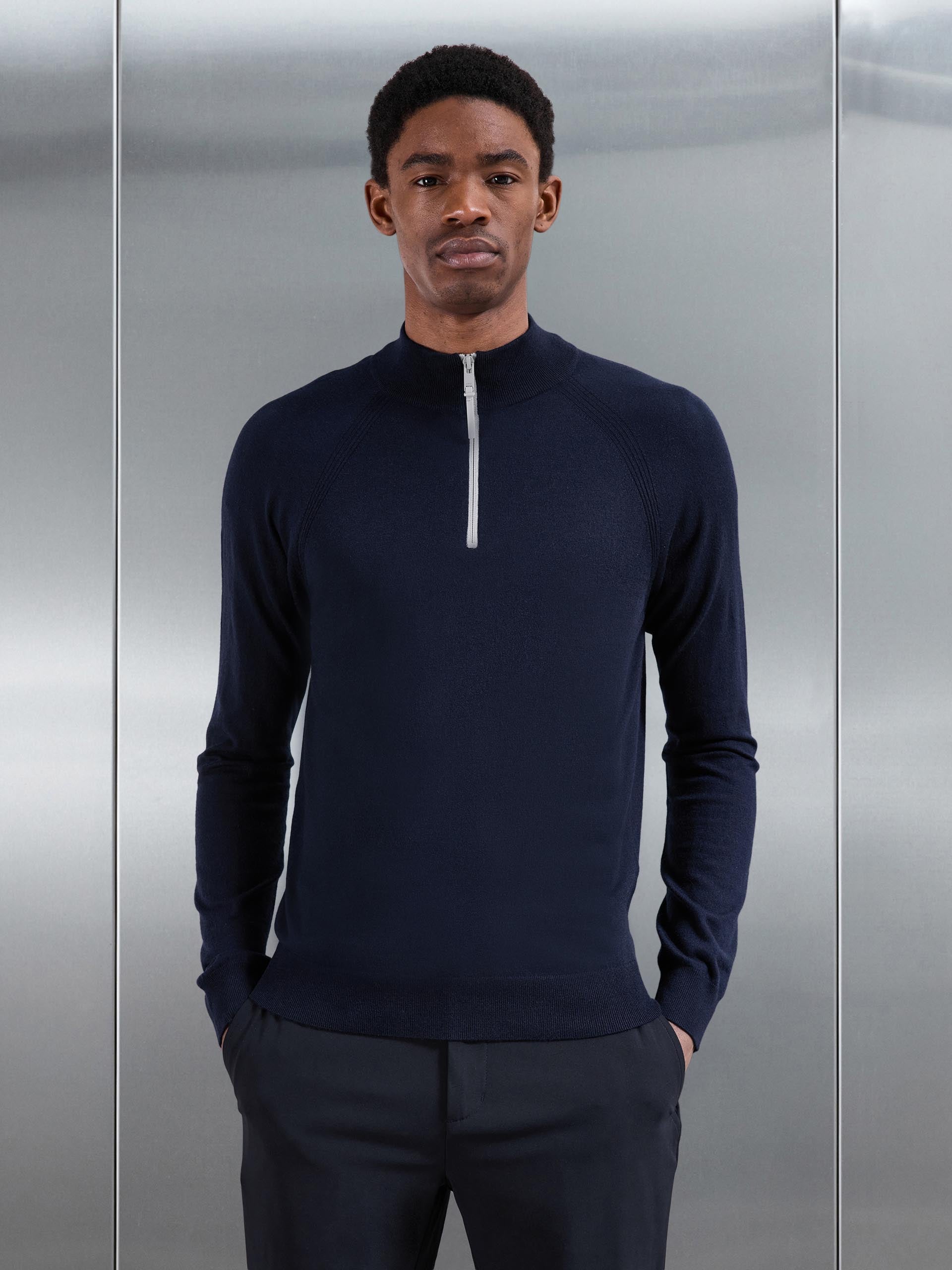 Golf Knitted Half Zip Jumper in Navy