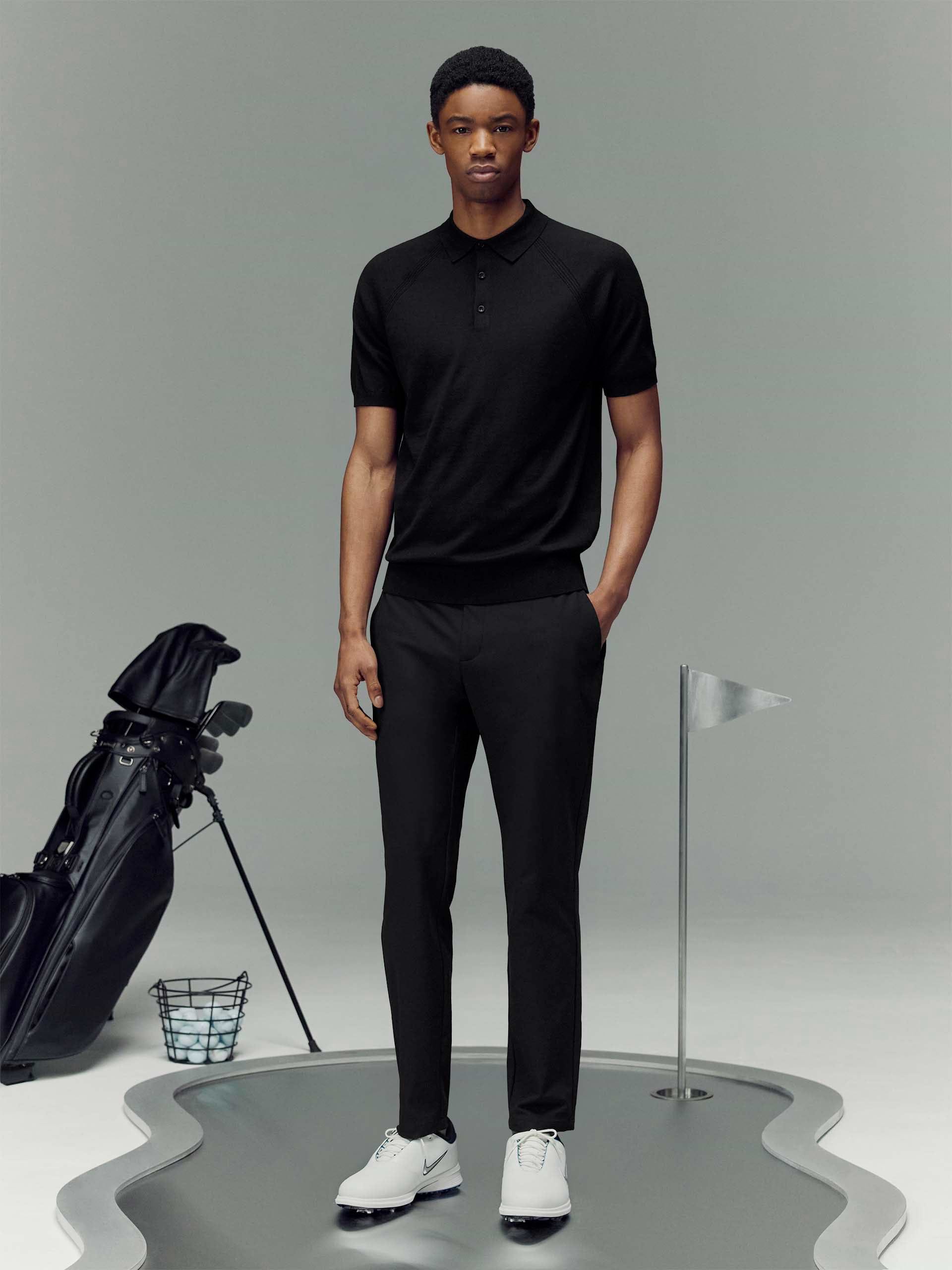 Golf Knitted Button Polo Shirt in Black