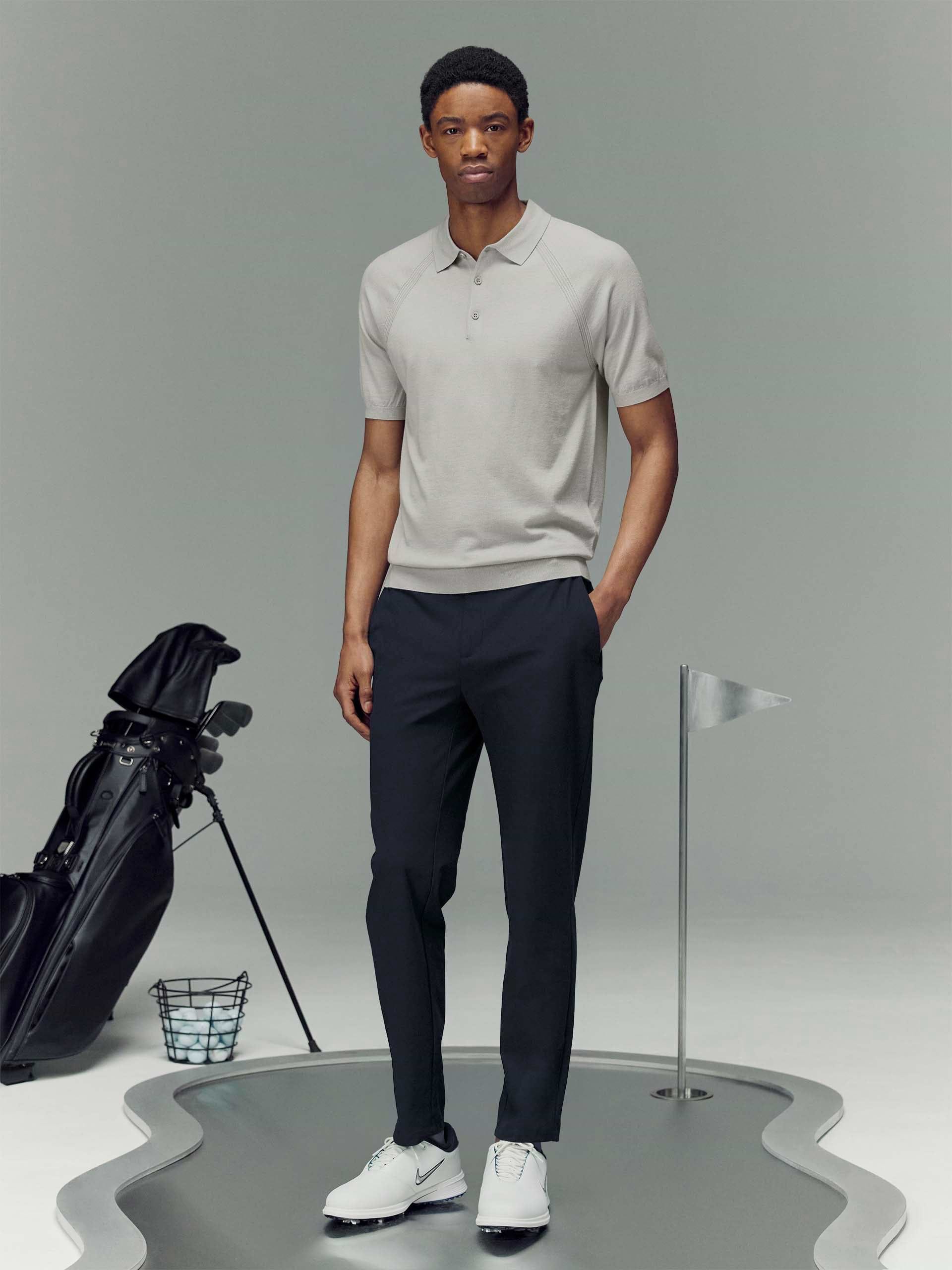 Golf Knitted Button Polo Shirt in Mid Grey