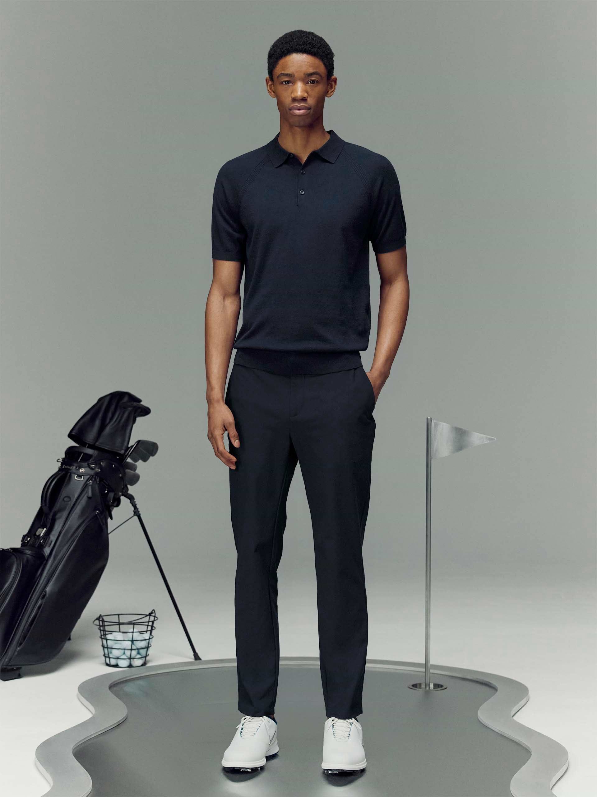 Golf Knitted Button Polo Shirt in Navy