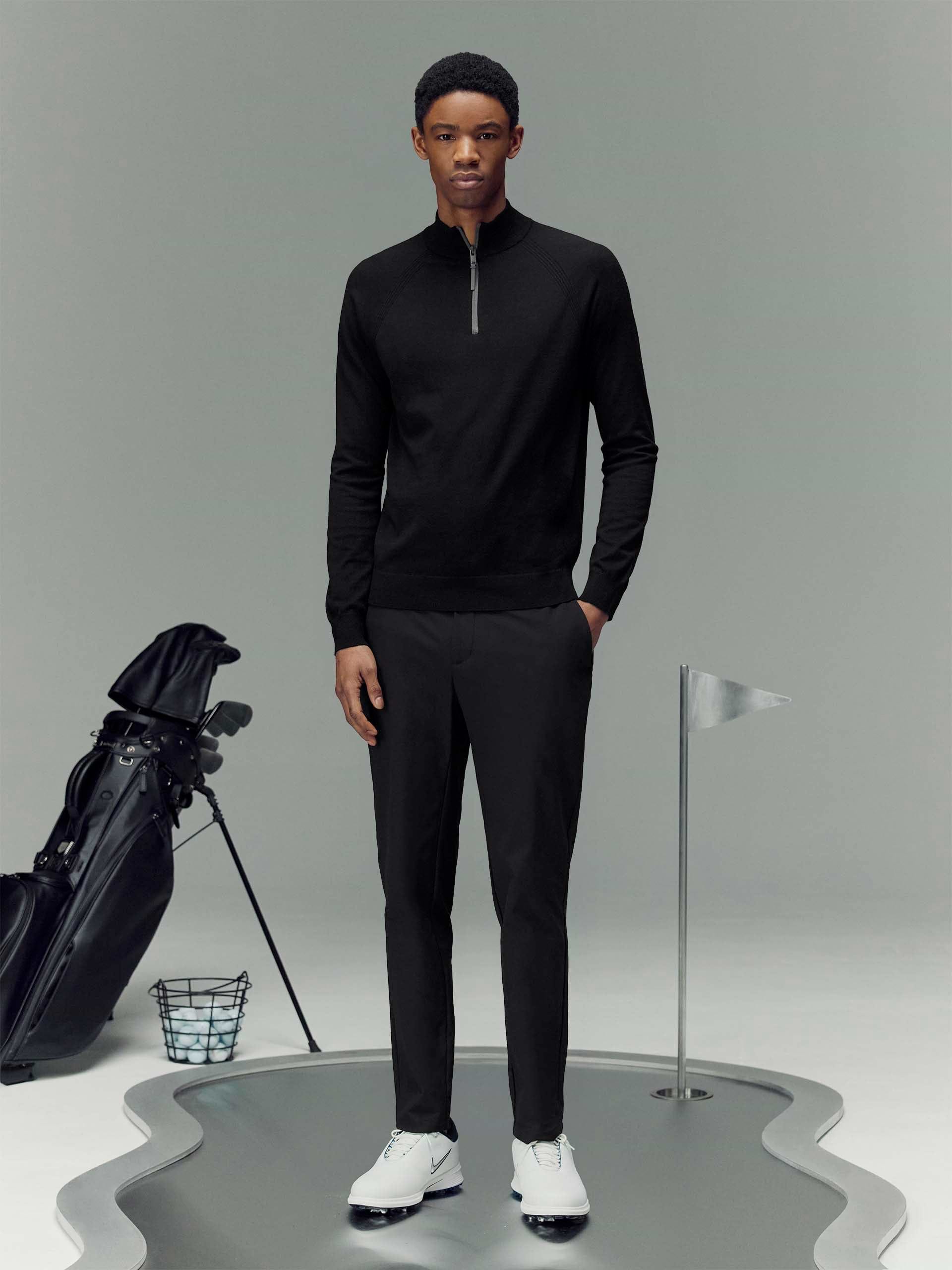 Golf Knitted Half Zip Jumper in Black