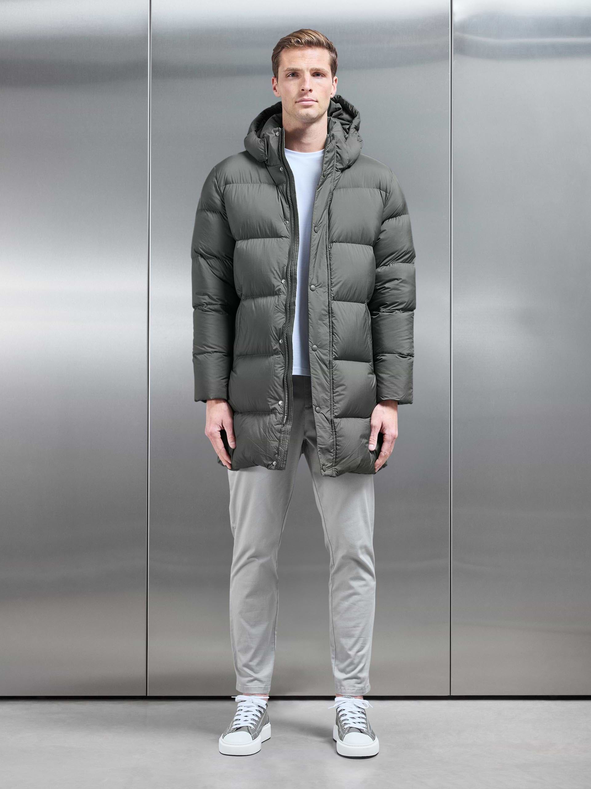 Goose Down Mid Length Jacket in Olive