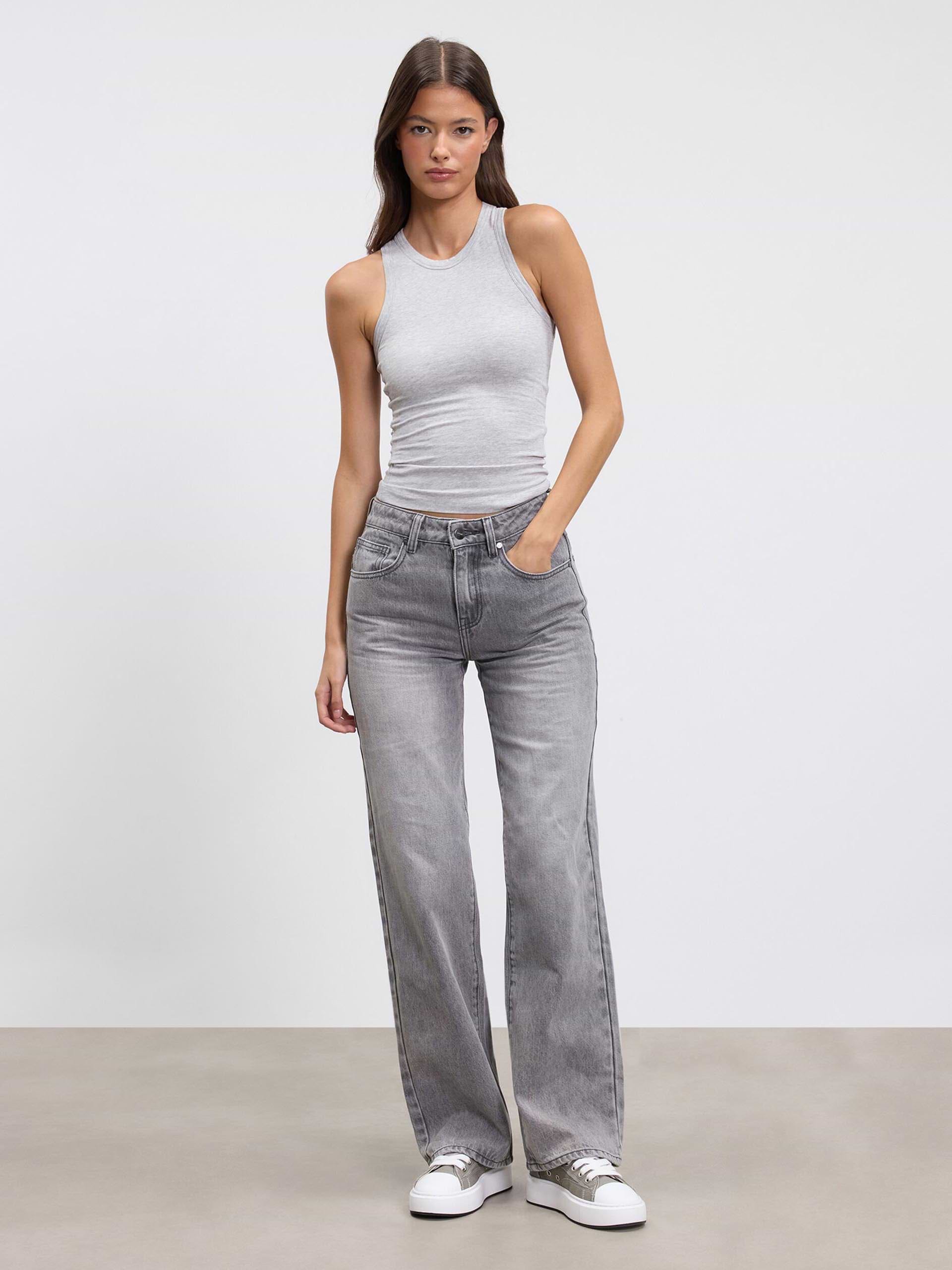 Womens Cotton Jersey Racer Vest in Marl Grey