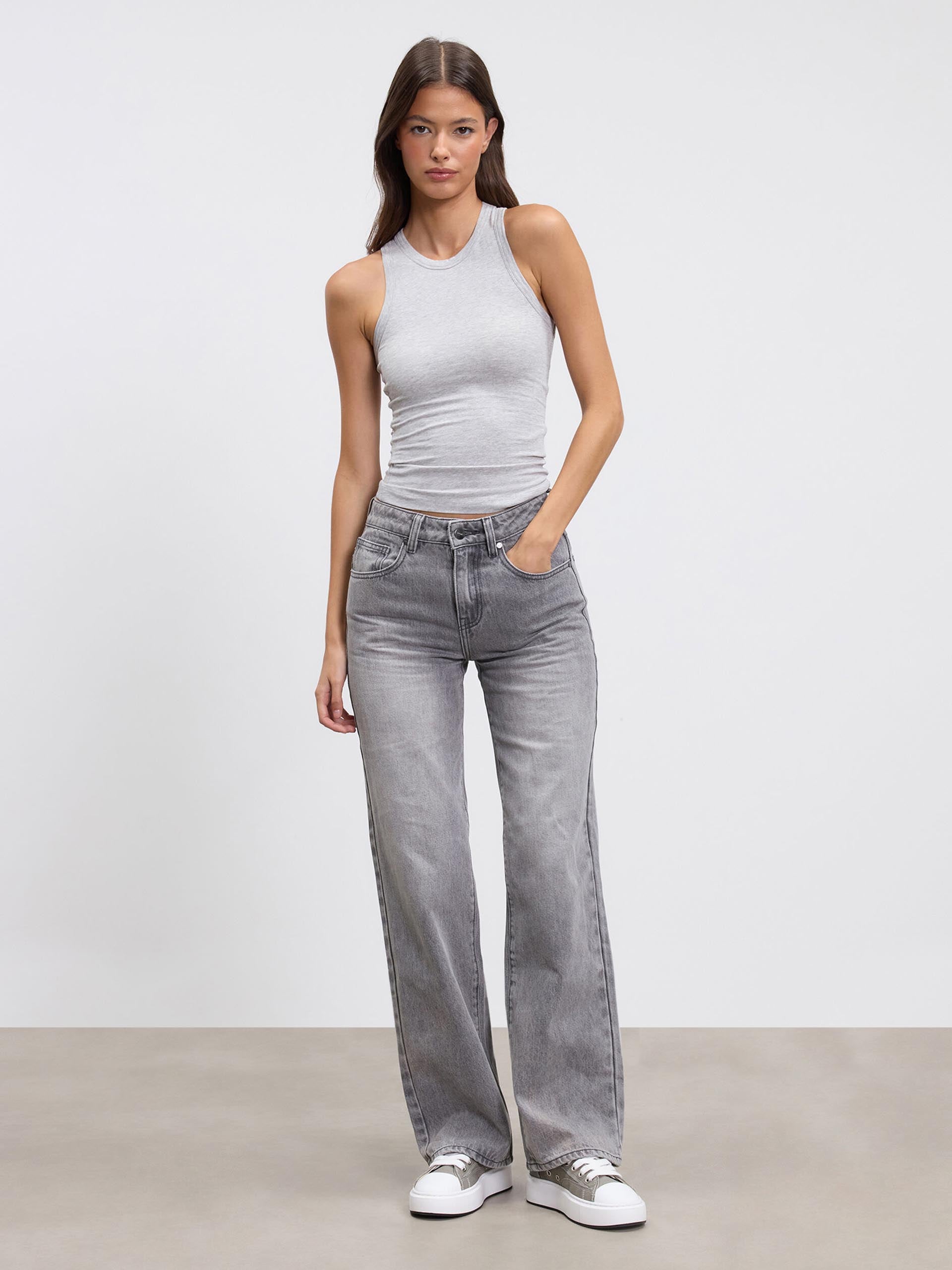 Womens Cotton Jersey Racer Vest in Marl Grey