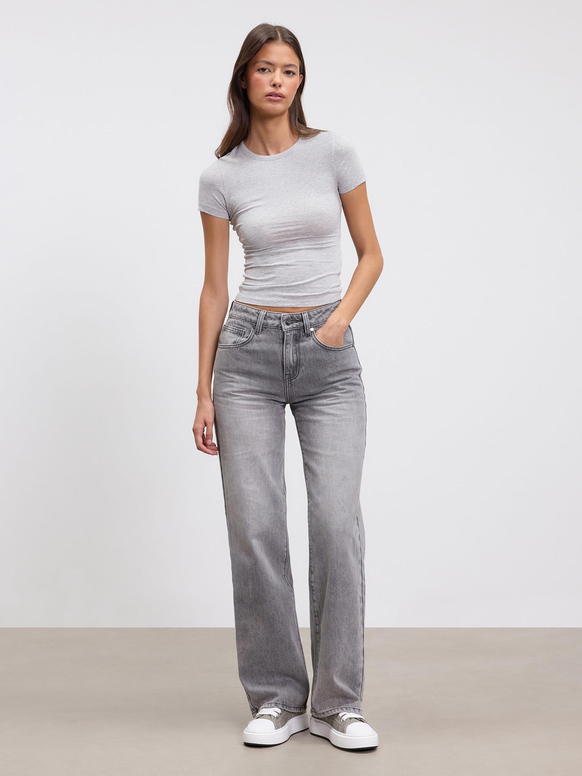 Womens Cotton Jersey T-Shirt in Marl Grey