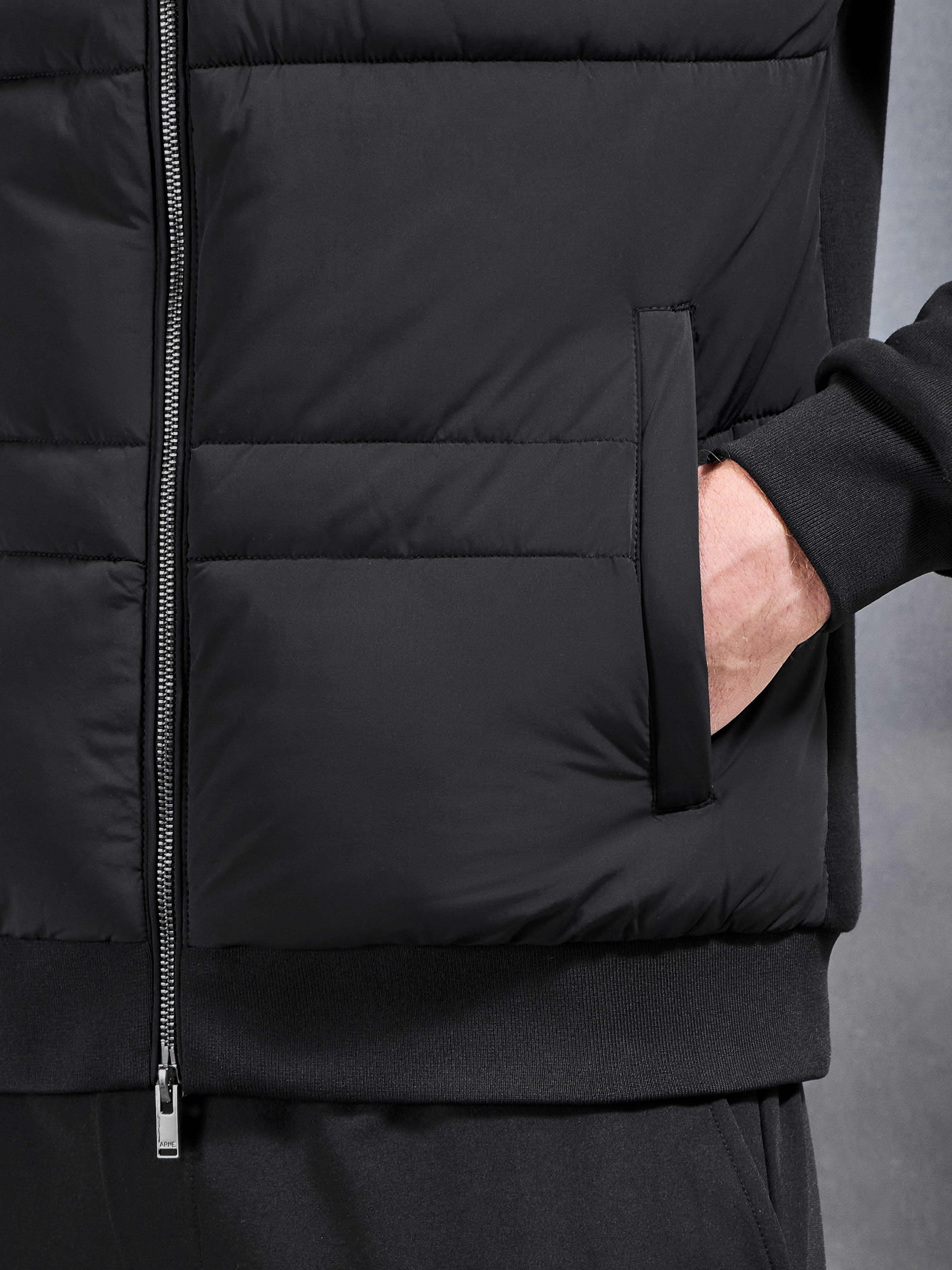 Hybrid Panel Puffer Windbreaker in Black