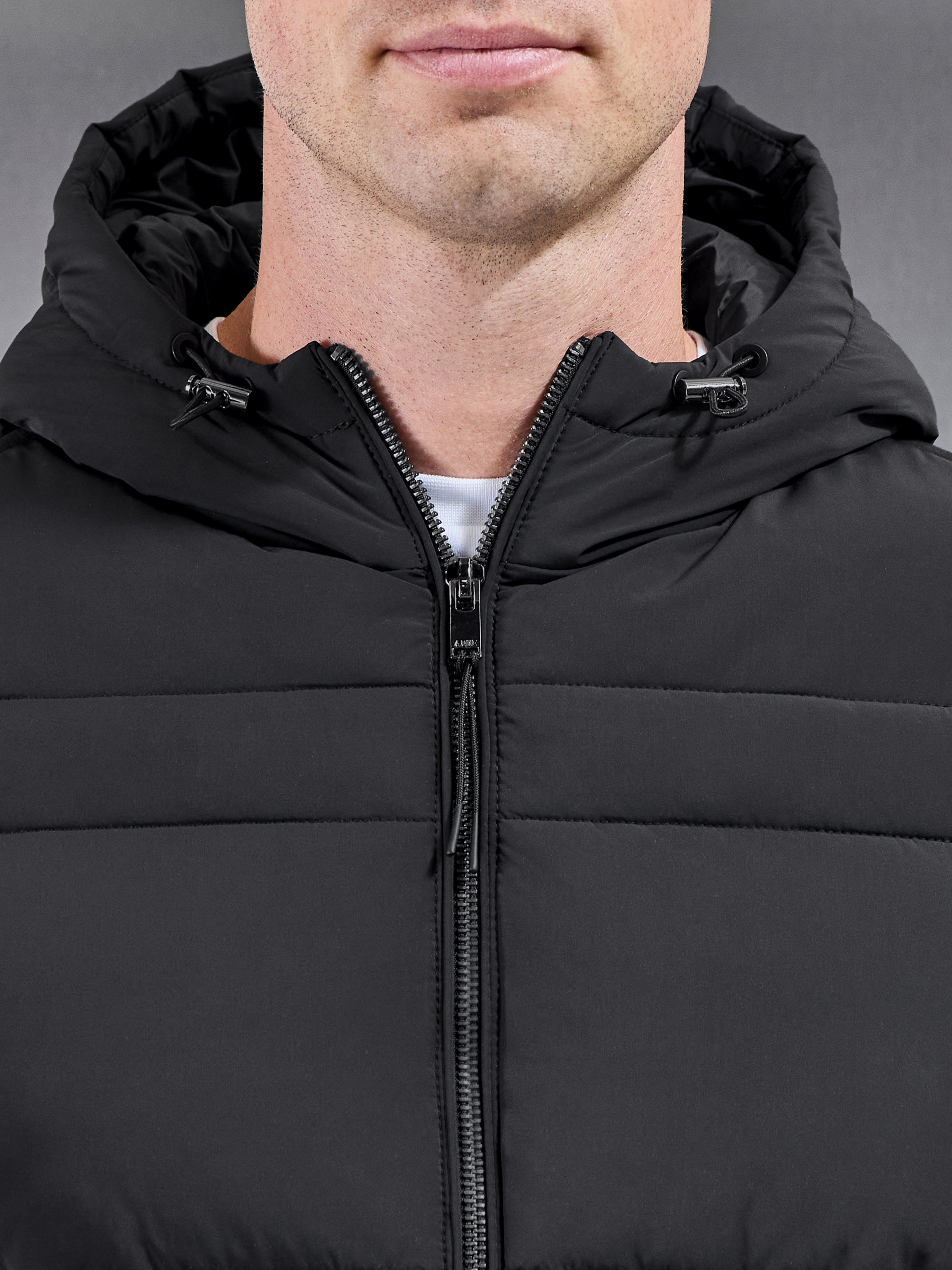 Hybrid Panel Puffer Windbreaker in Black