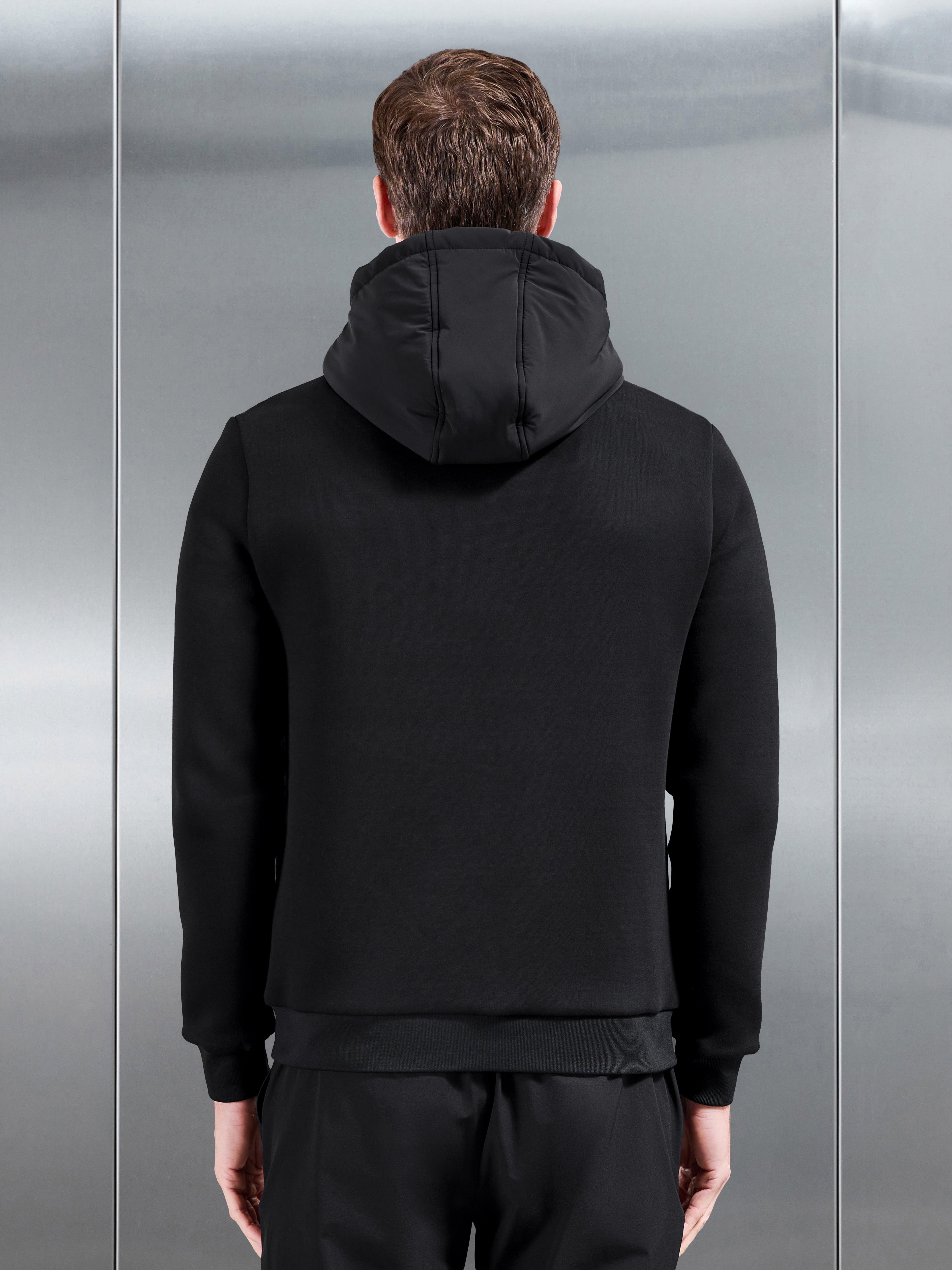 Hybrid Panel Puffer Windbreaker in Black