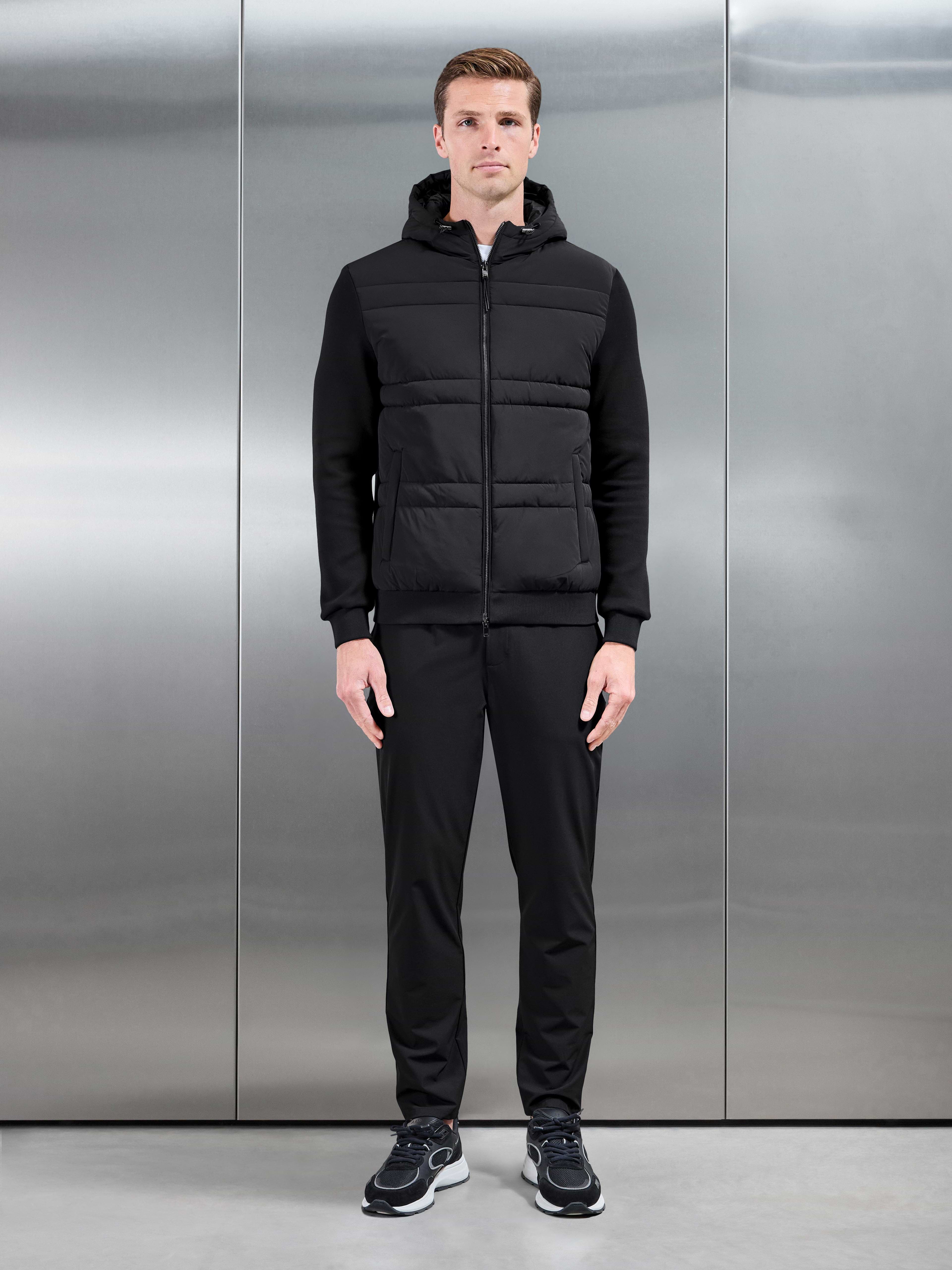 Hybrid Panel Puffer Windbreaker in Black
